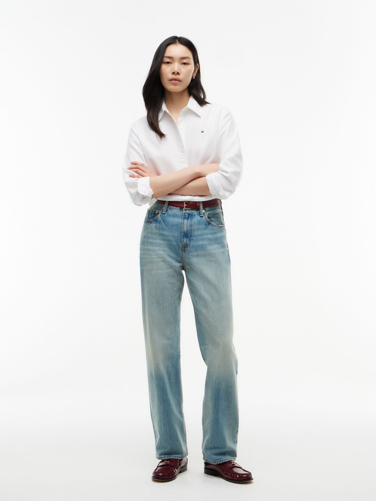 Tommy Hilfiger Sarah high rise straight faded jeans in blauw