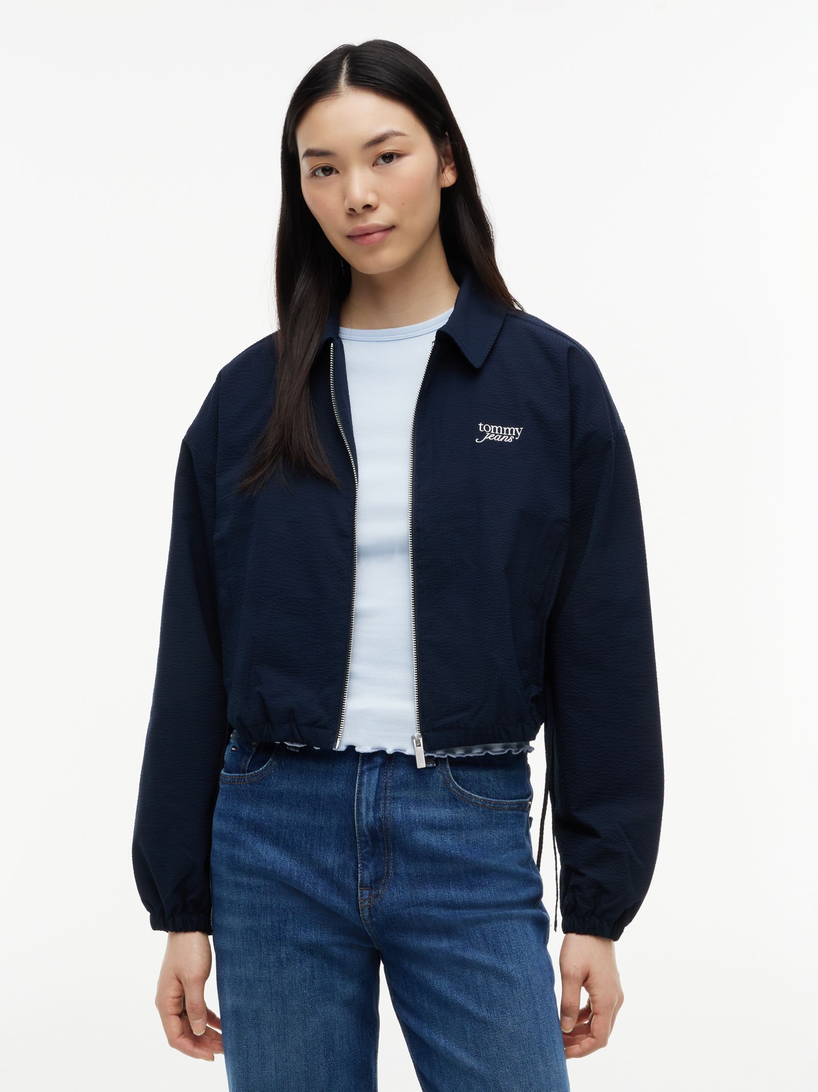 Tommy Jeans Relaxed fit seersucker coach jack met trekkoord in de zoom