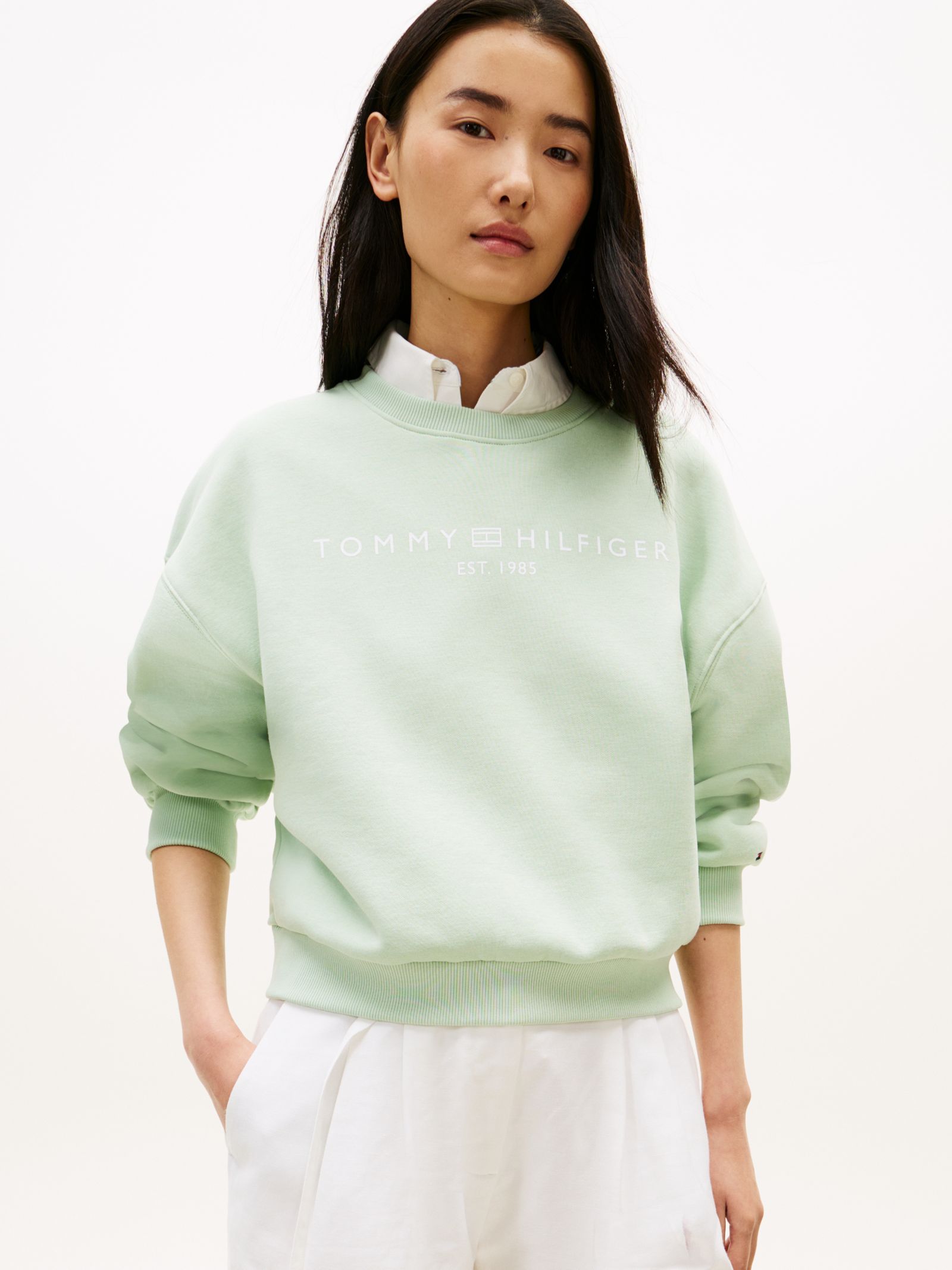 Tommy Hilfiger Relaxed Fleece Sweatshirt met logo in groen