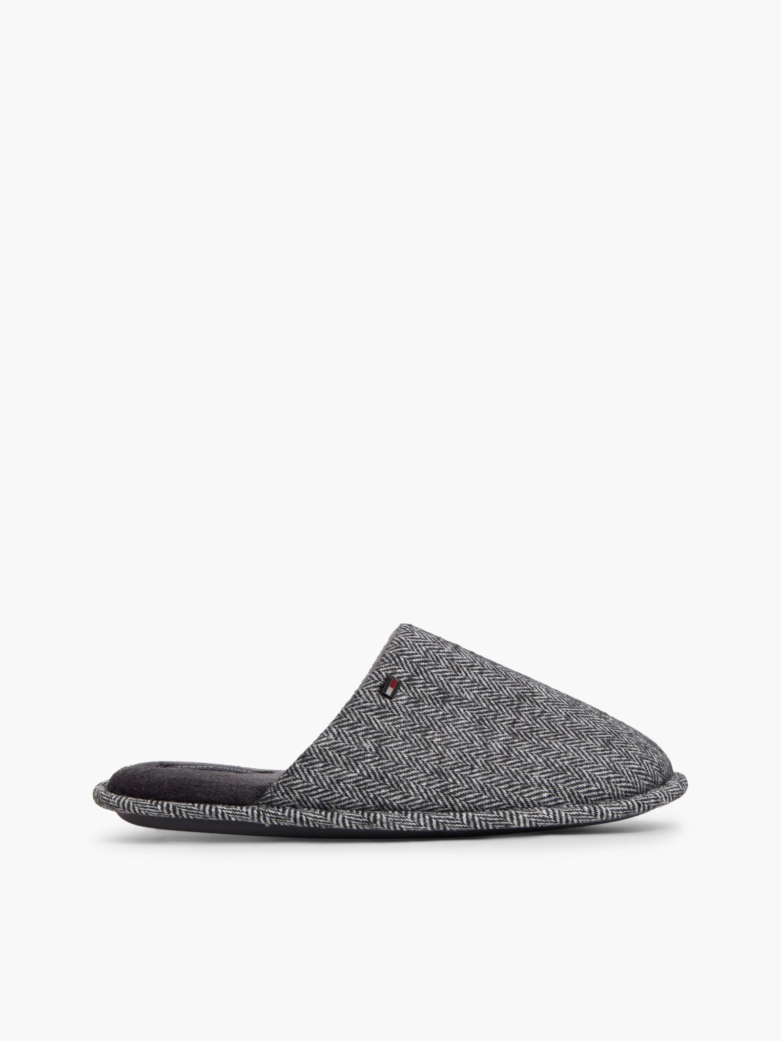 Tommy Hilfiger Pantoffel met emaillen vlag en visgraatpatroon in grijs