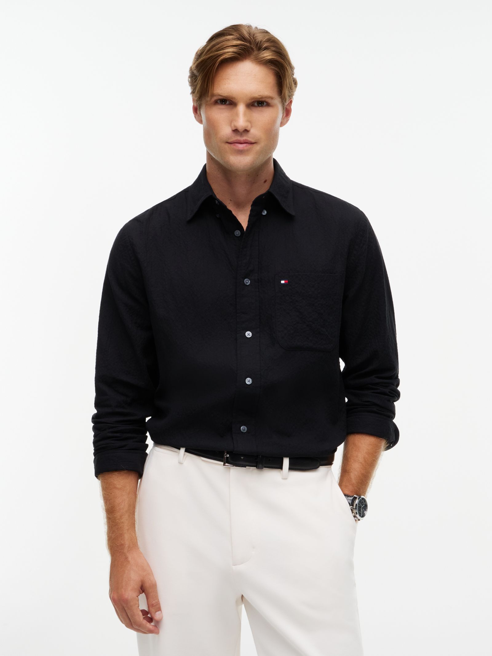 Tommy Hilfiger Relaxed fit flanellen overhemd met zachte textuur in zwart