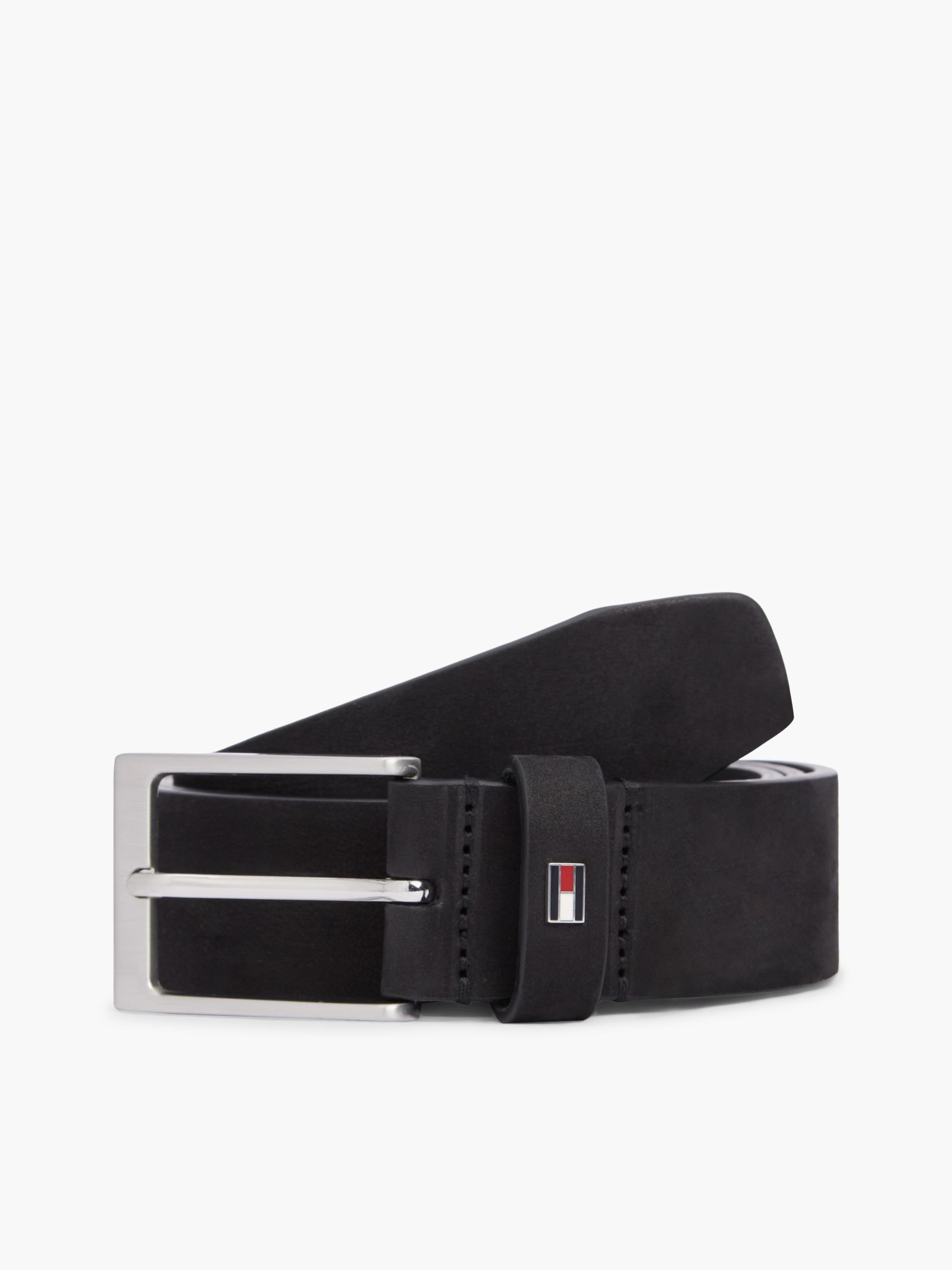 Tommy Hilfiger Leren riem met rechthoekige gesp en emaille vlag in zwart