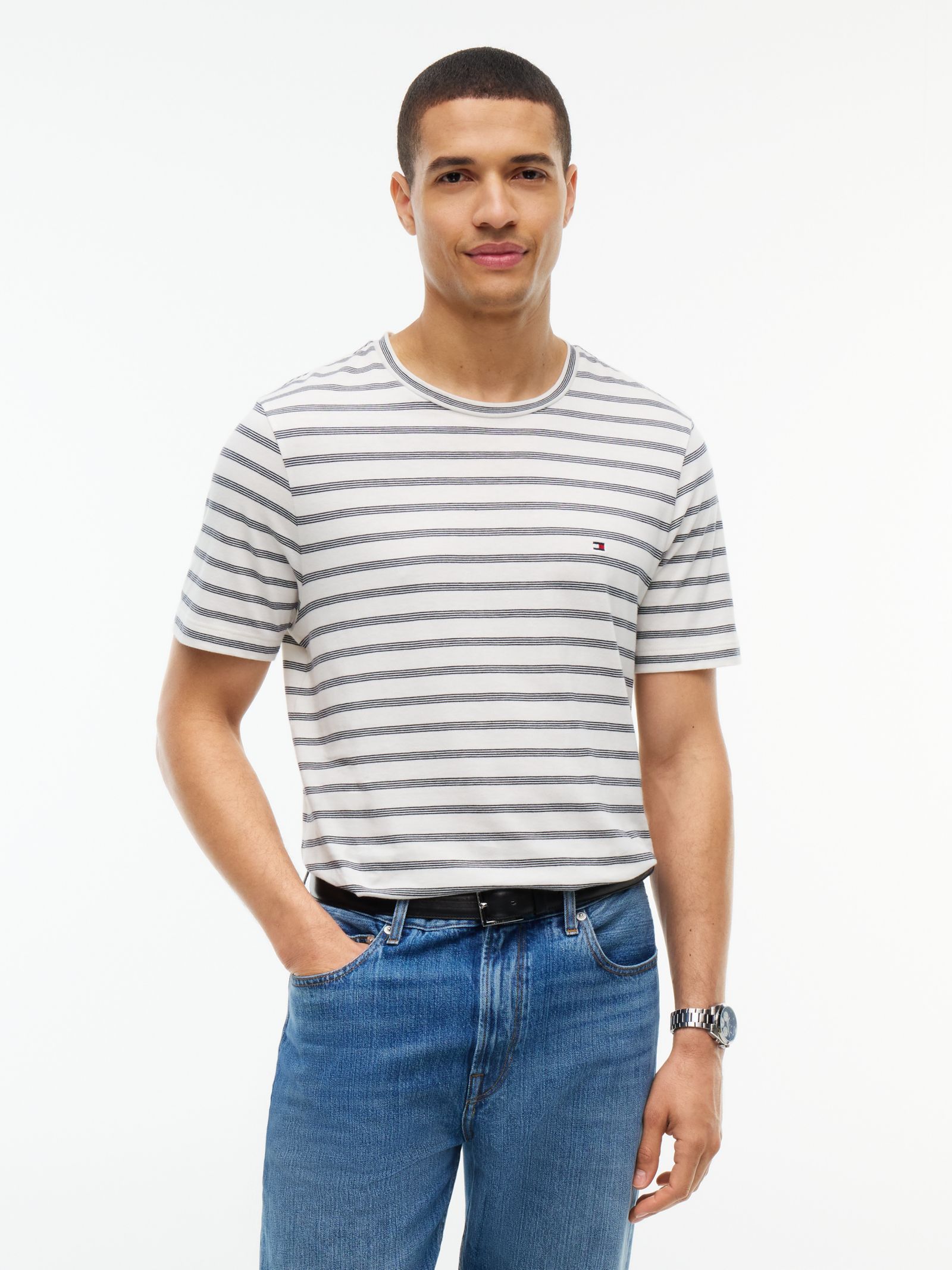 Tommy Hilfiger Jersey T-shirt met strepen en geborduurd logo in wit