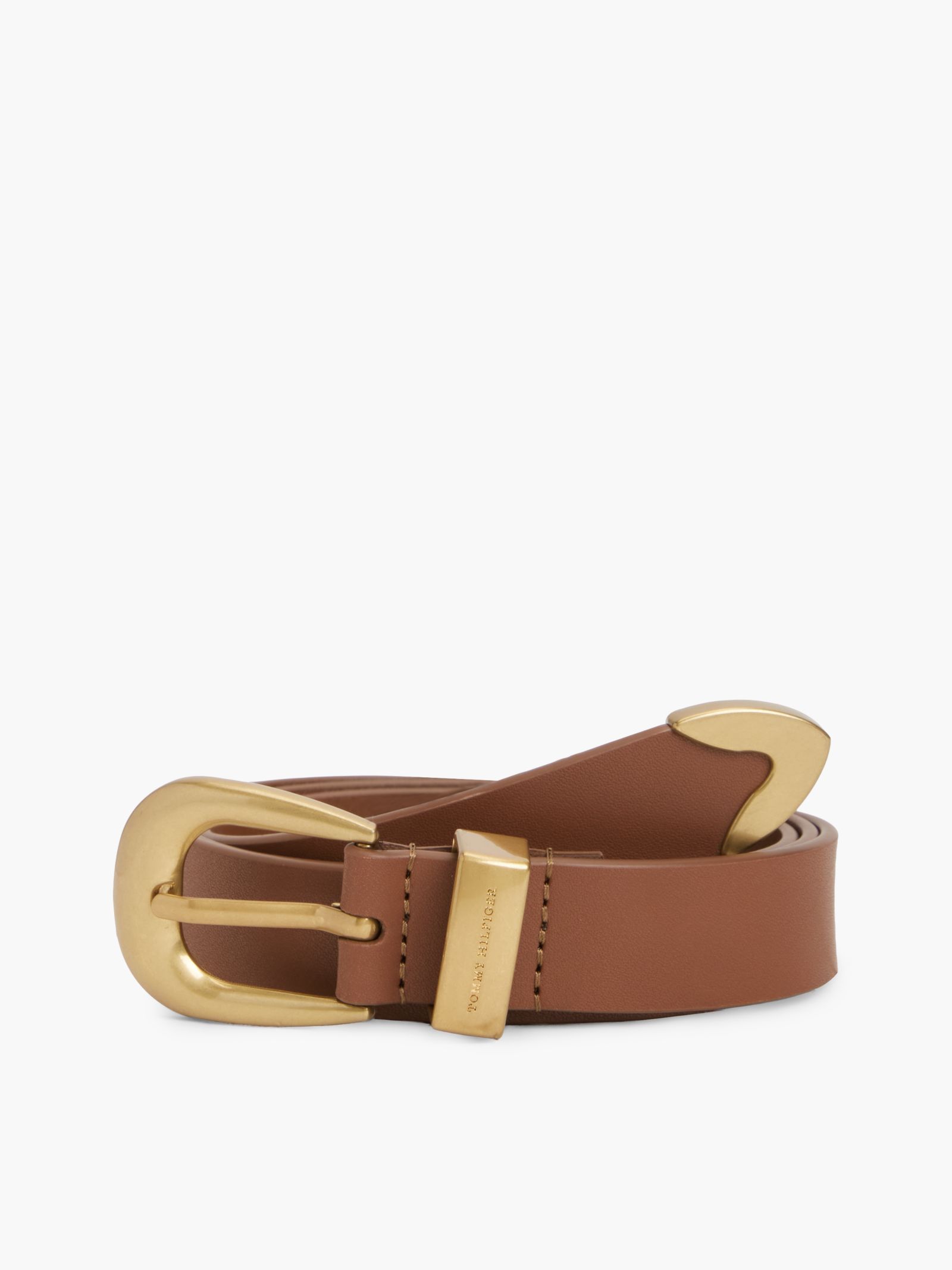 Tommy Hilfiger Leren Western riem met afgeronde gesp in bruin