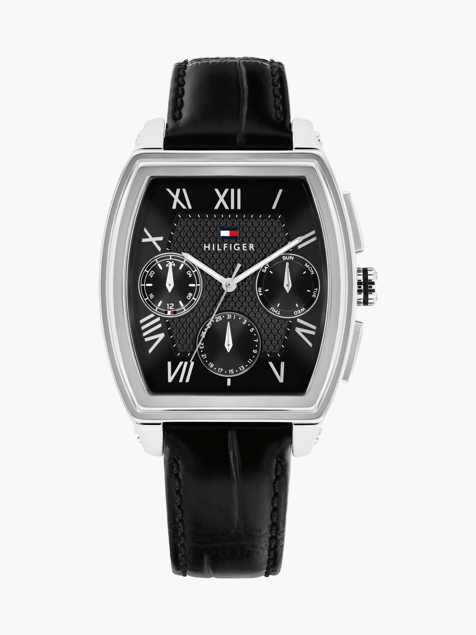Tommy Hilfiger horloge met vierkante wijzerplaat en zwarte leren band