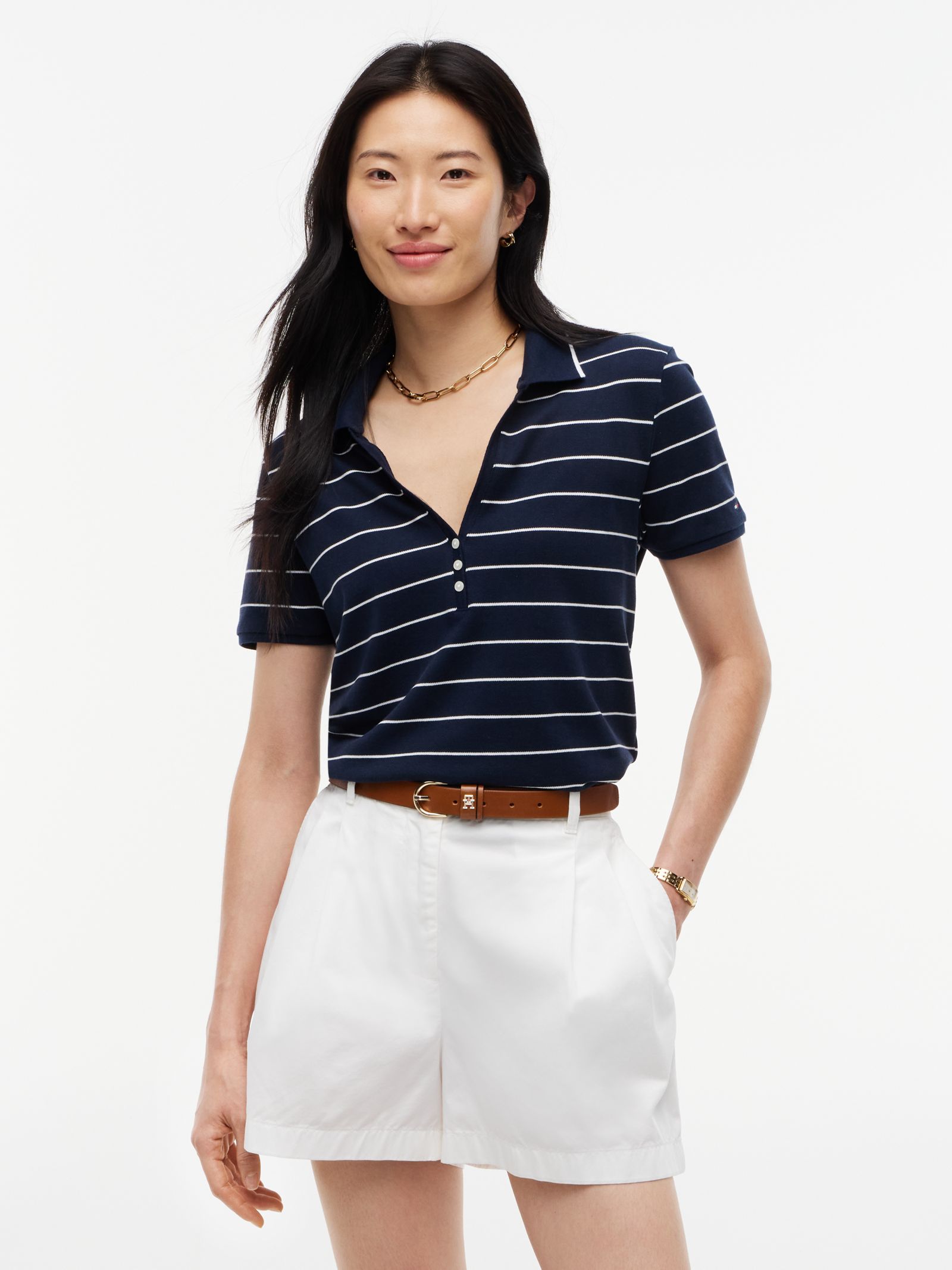 Tommy Hilfiger regular fit piqué henley poloshirt in marine