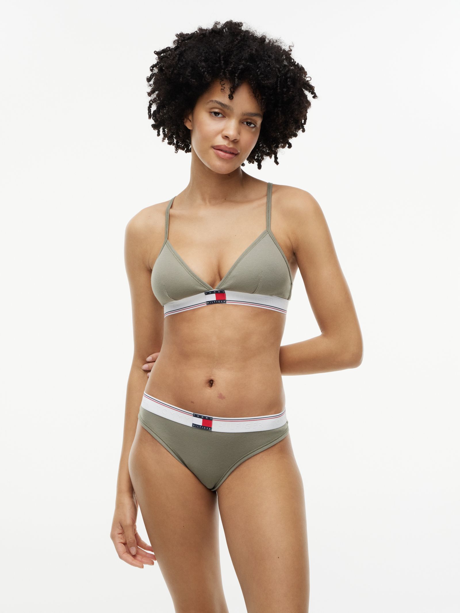 Tommy Hilfiger Heritage geribde string met vlaglogo in groen