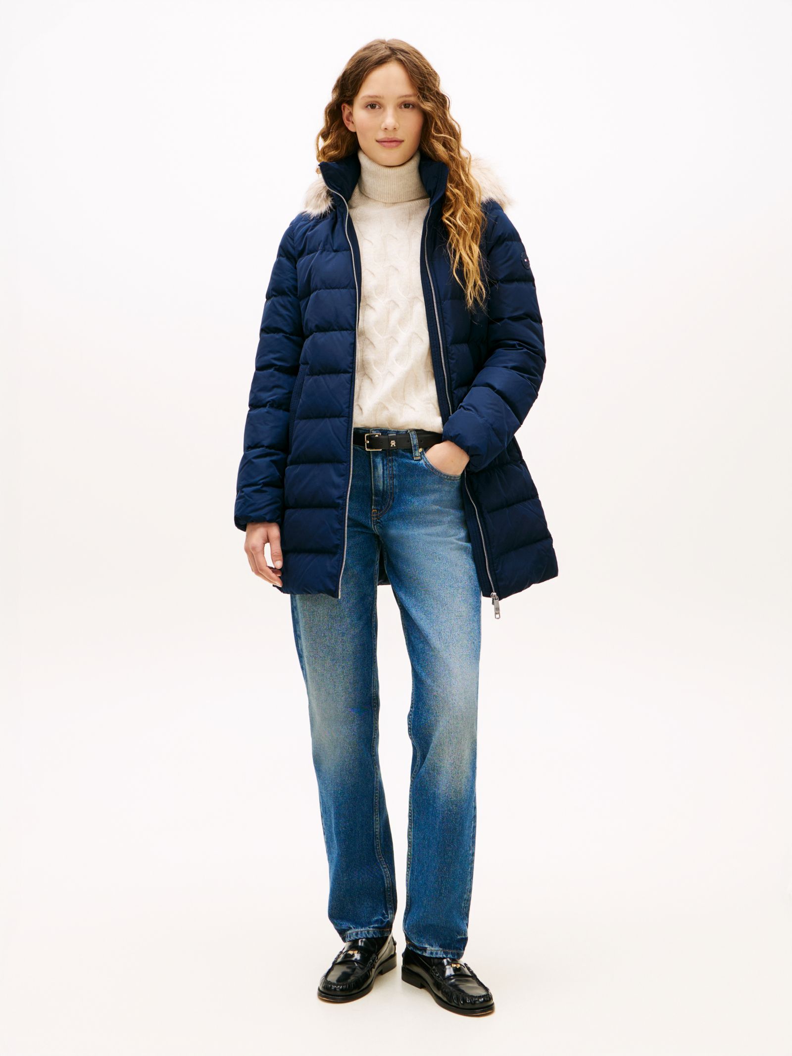 Tommy Hilfiger pufferjas met donsvulling en capuchon in marine