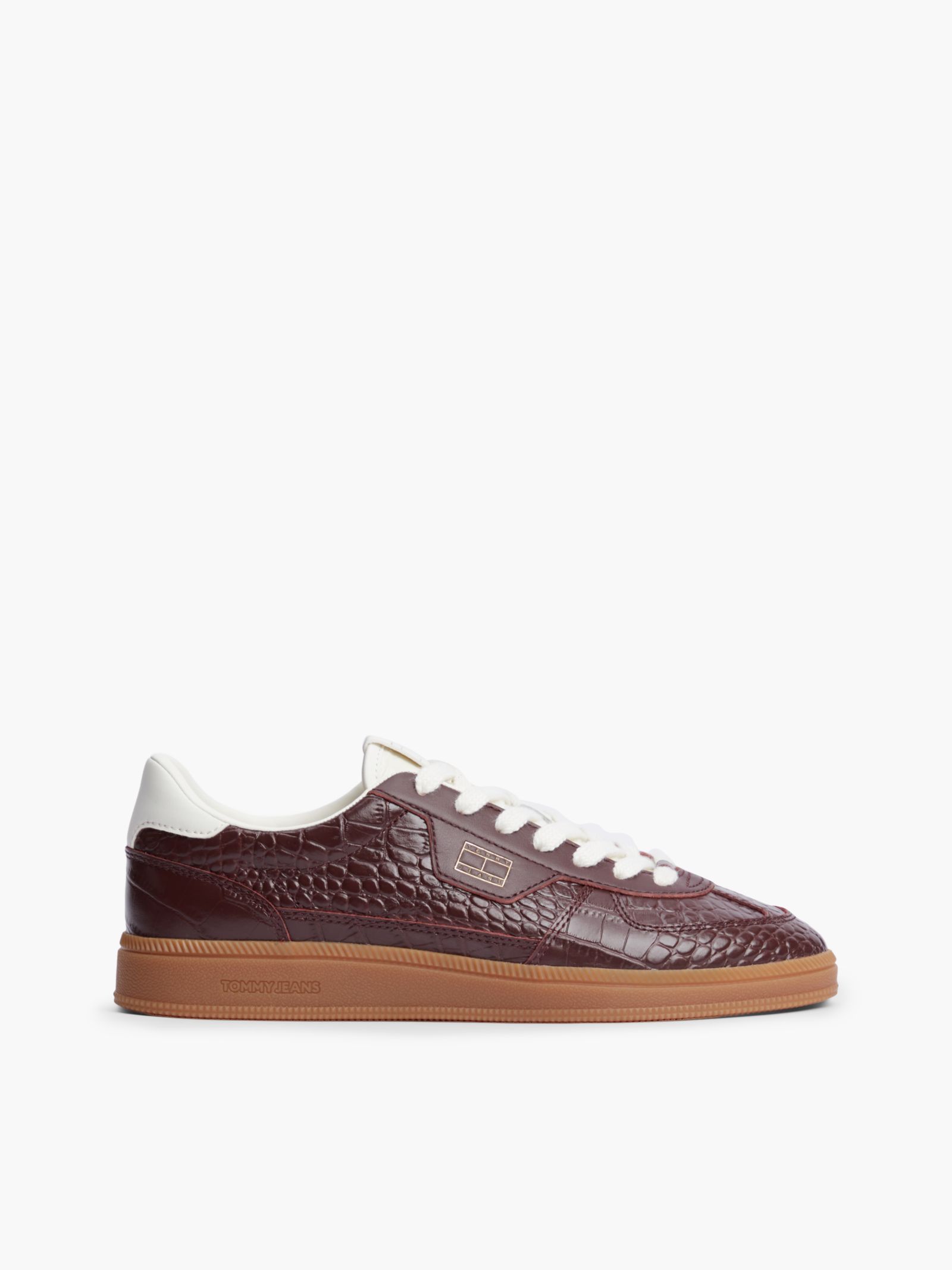 Tommy Jeans The Greenwich Sneaker van leer met krokostructuur in bruin