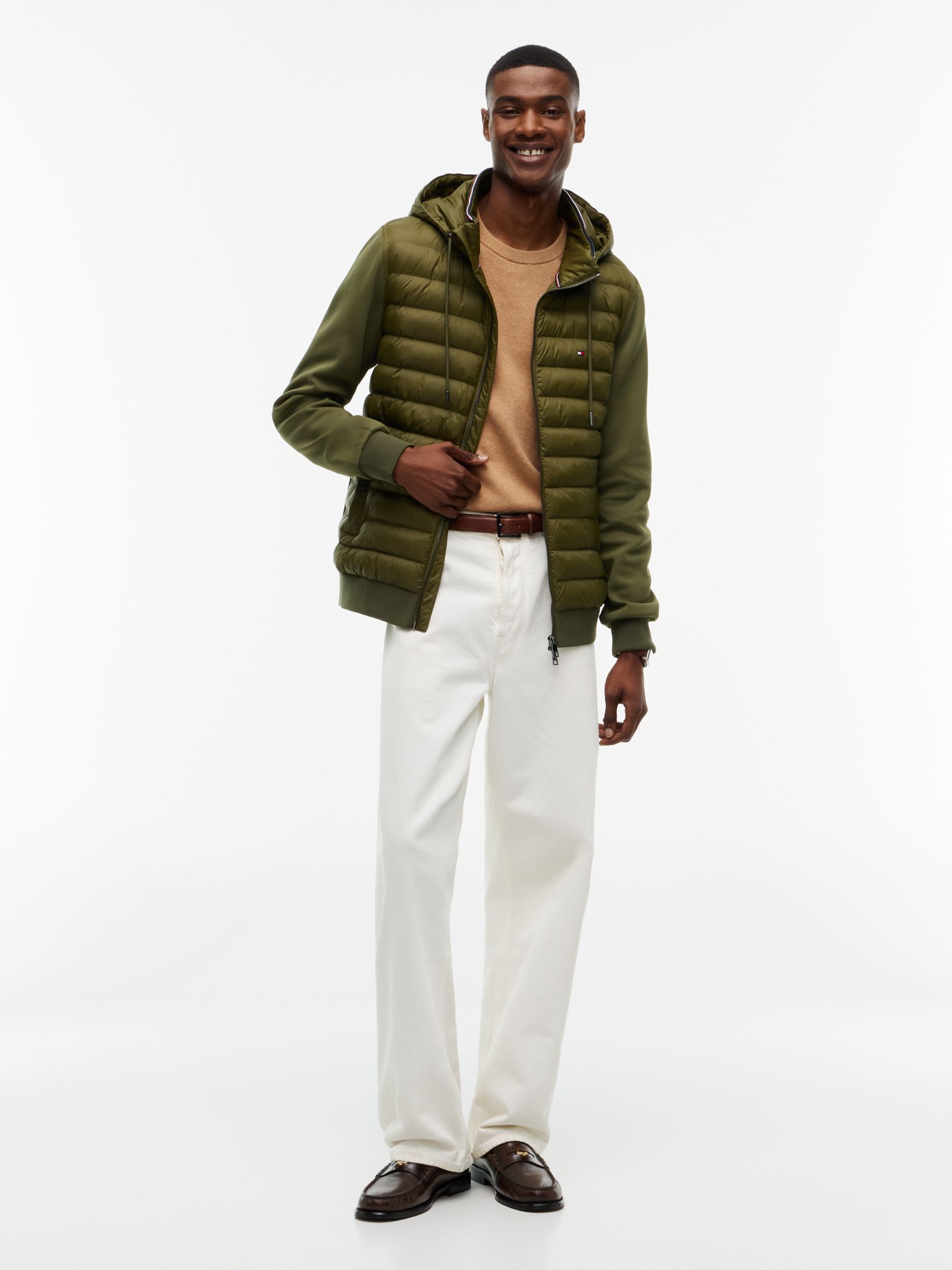 Tommy Hilfiger Hoodie met rits en gemengde textuur in groen