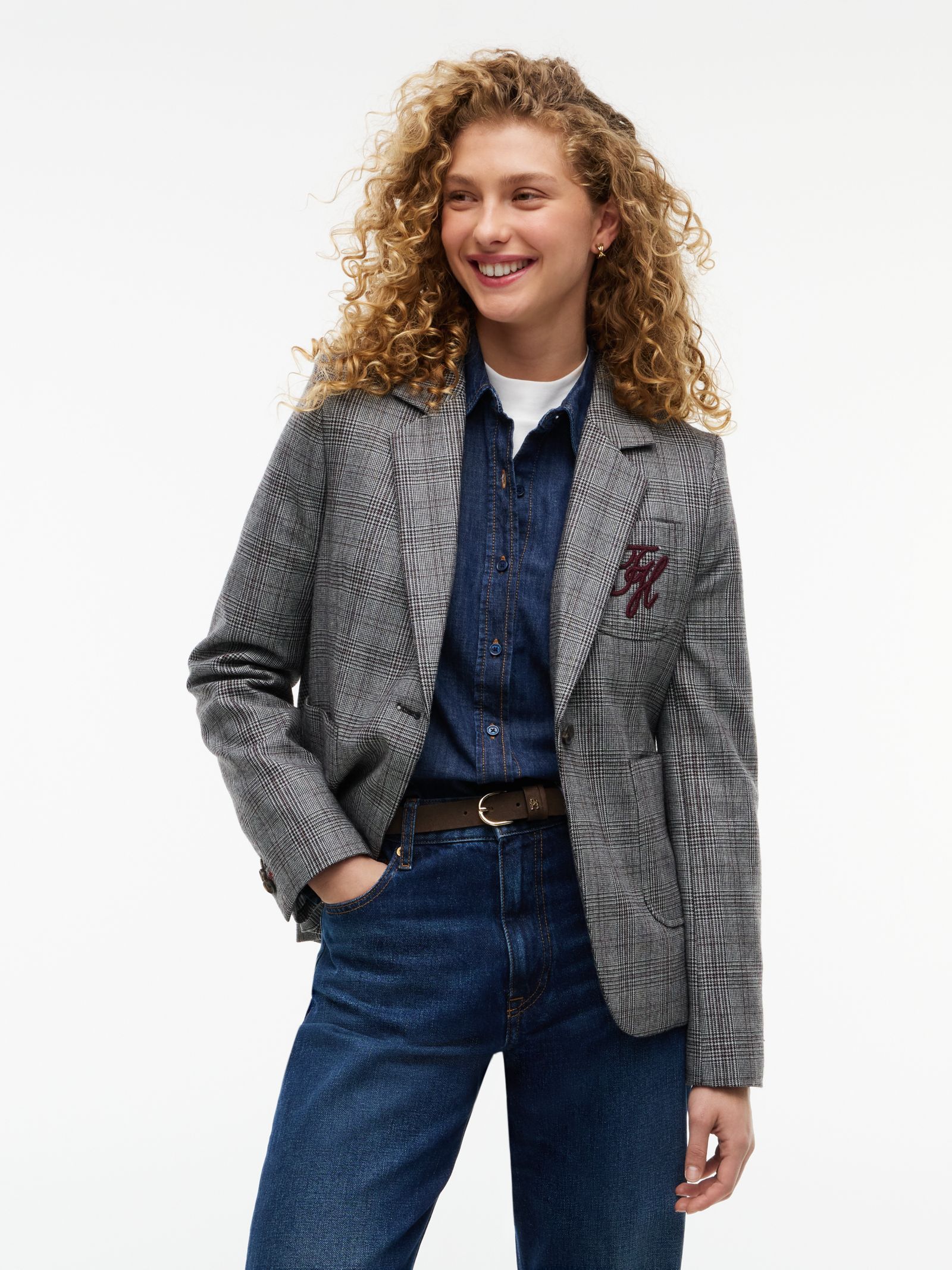 Tommy Hilfiger geruite single breasted blazer van wolmix for women