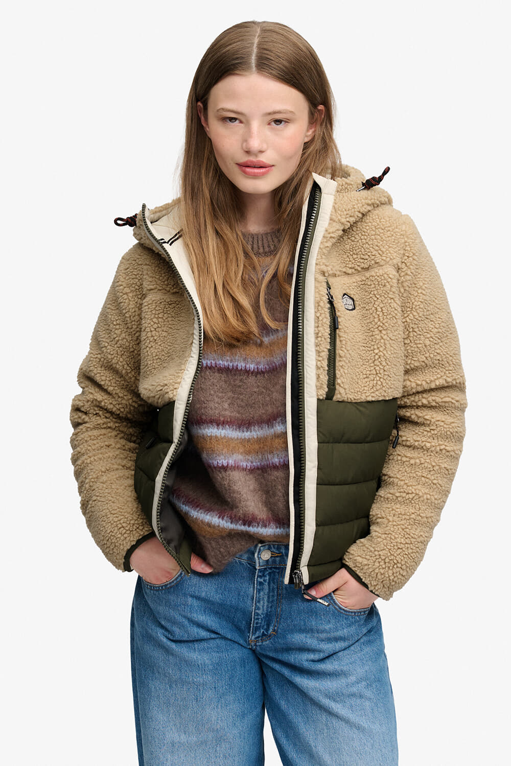 Superdry & Co Hybride Jas Borg Outdoor Quilt Beige dames