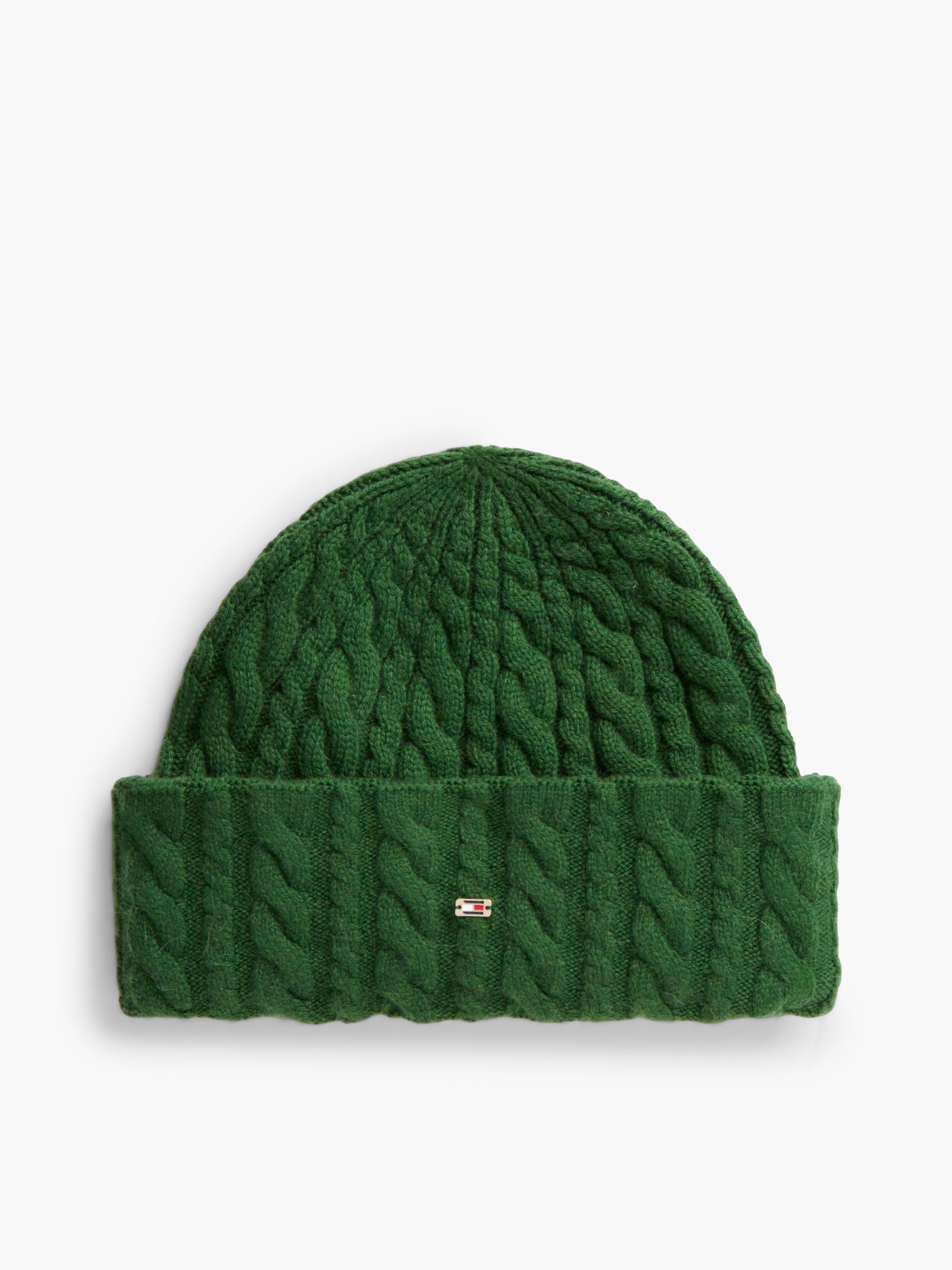 Tommy Hilfiger Kabelgebreide beanie met vlag en alpaca in groen