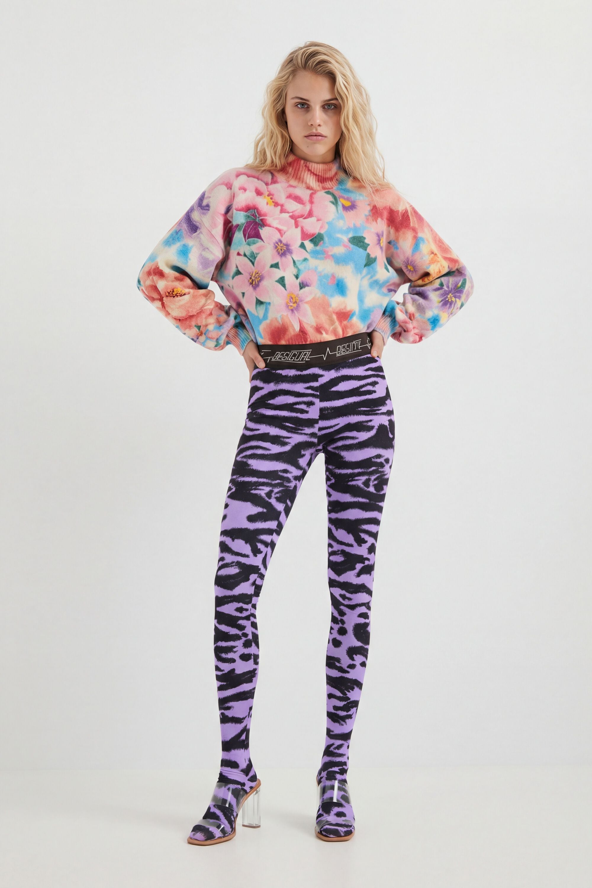 Desigual Slim fit legging met dierenprint in paars