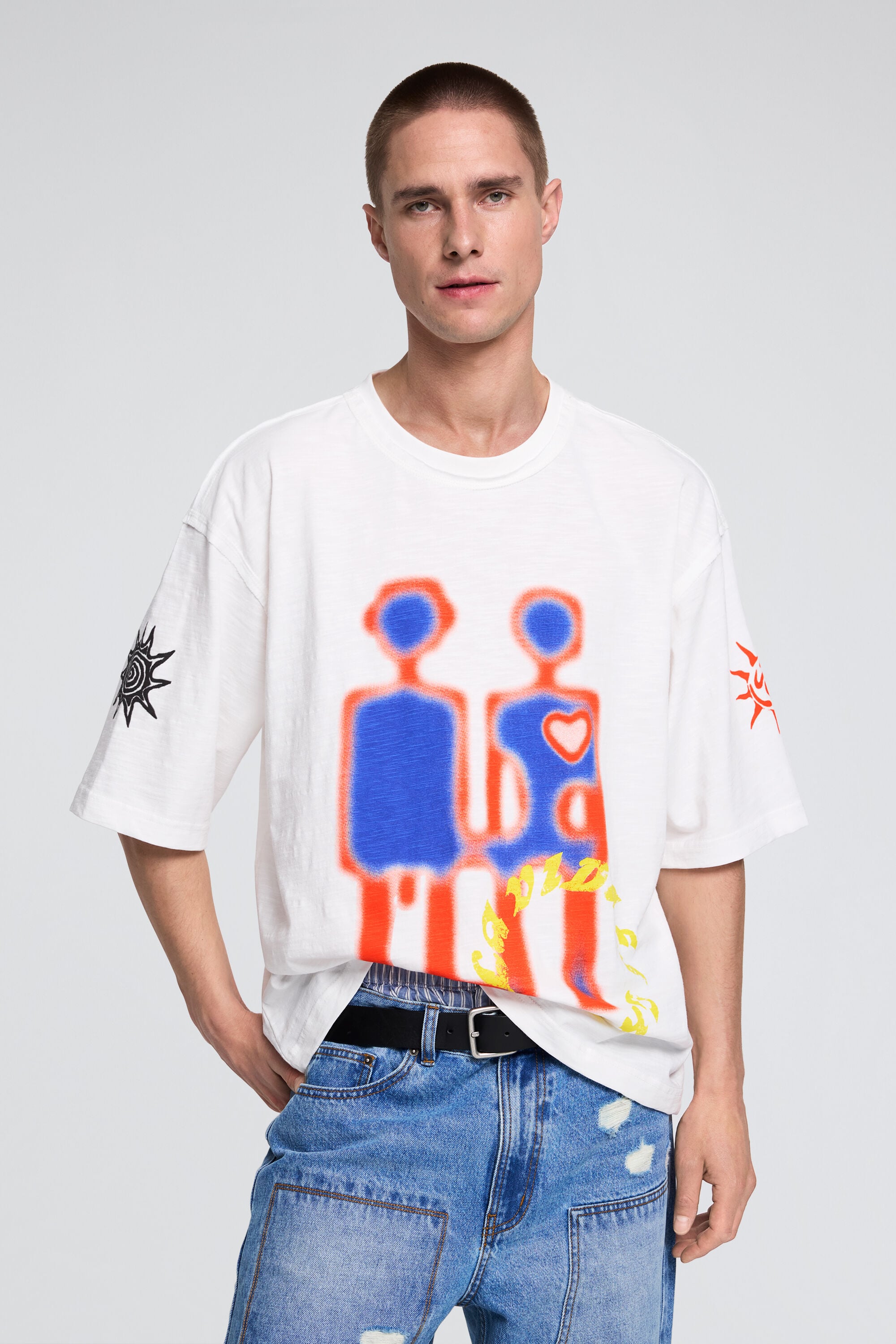 Desigual Bedrukte T-shirt met robots in wit