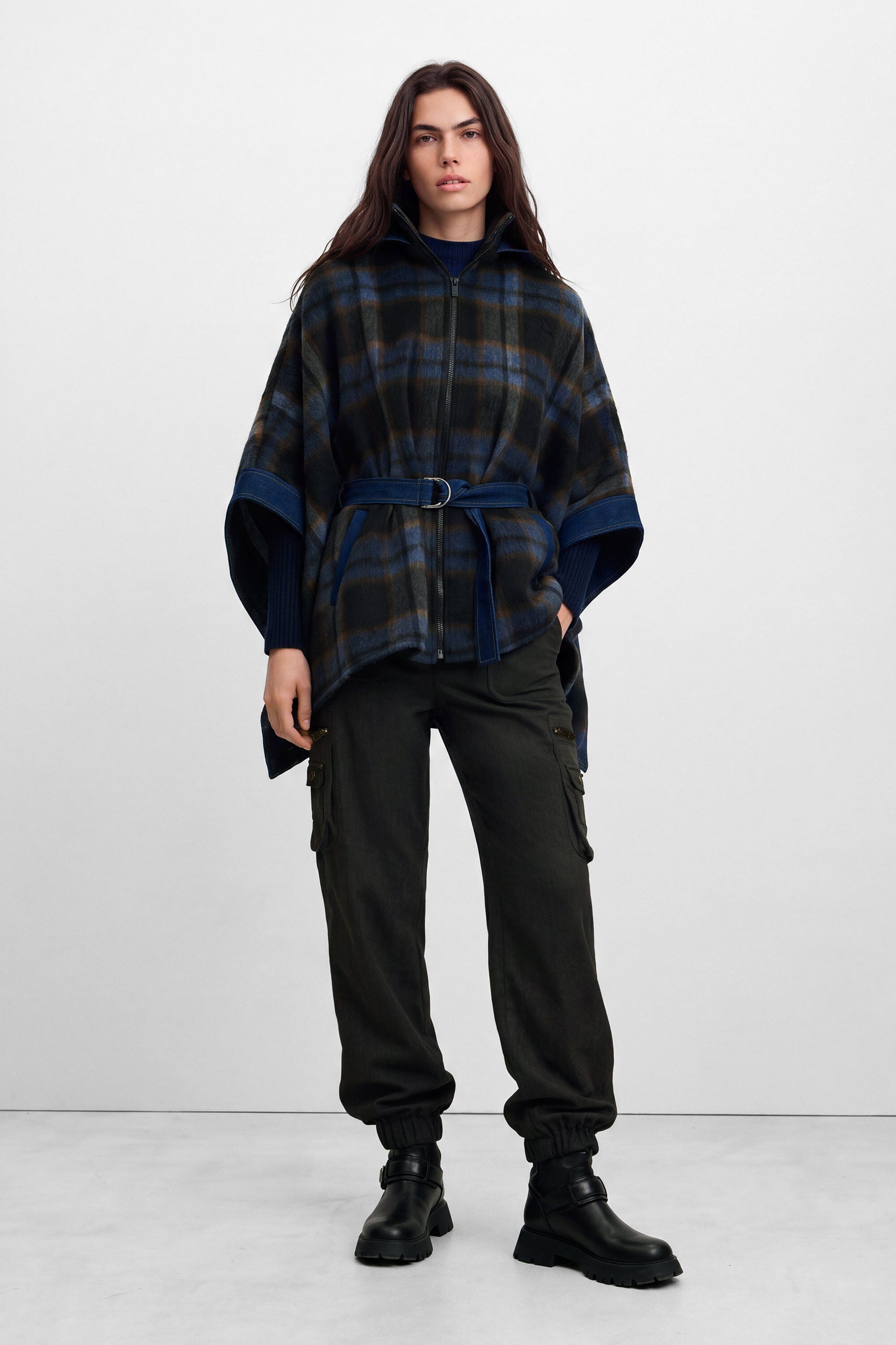 Desigual Poncho denim ruiten