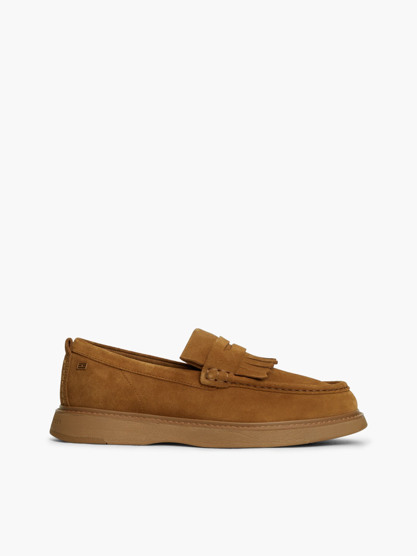 Tommy Hilfiger suède penny loafer met franje in bruin