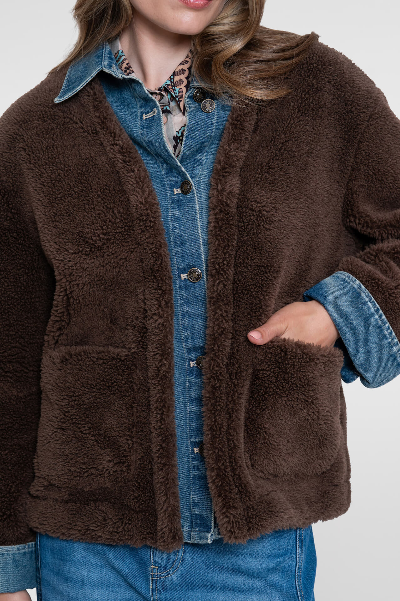 Geisha Jacket denim & teddy Bruin dames