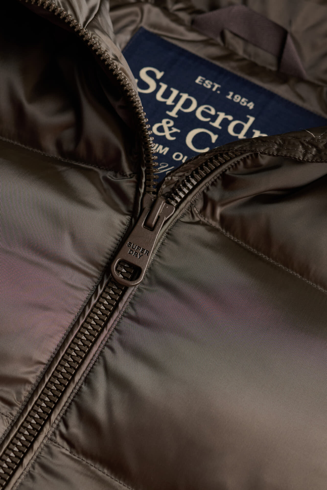 Superdry & Co Puffer Jas Shine Hooded Slimfit Bruin dames