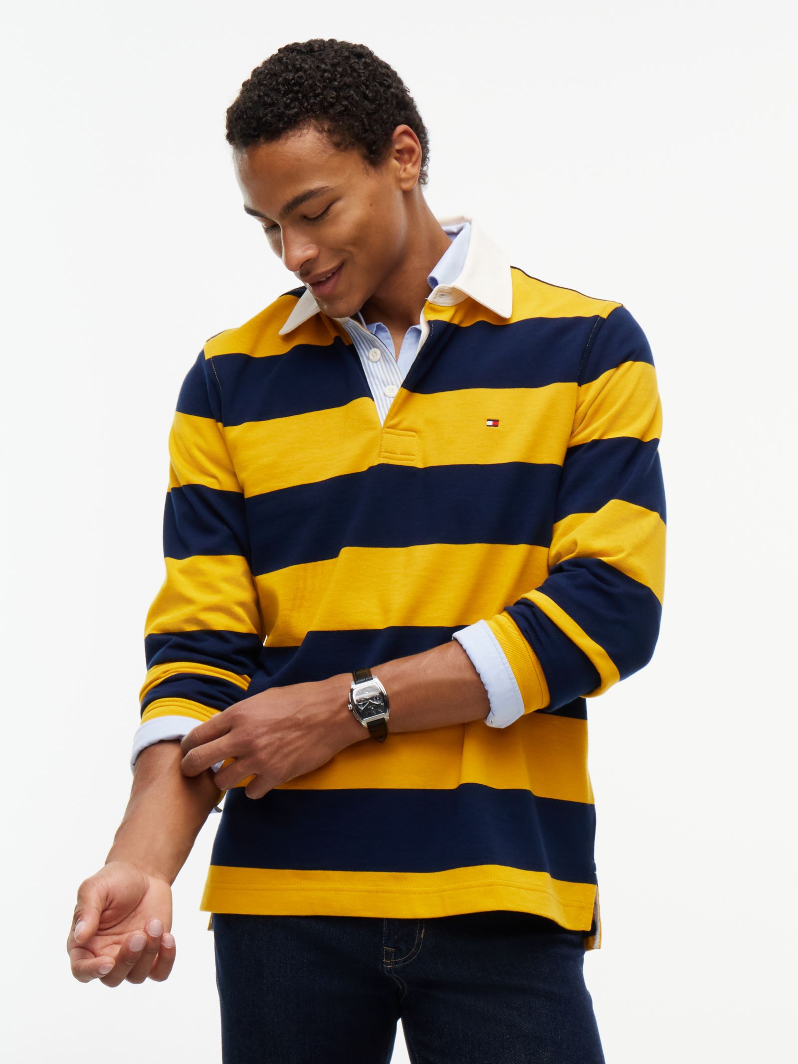 Tommy Hilfiger jersey sweatshirt met rugbystreep in geel