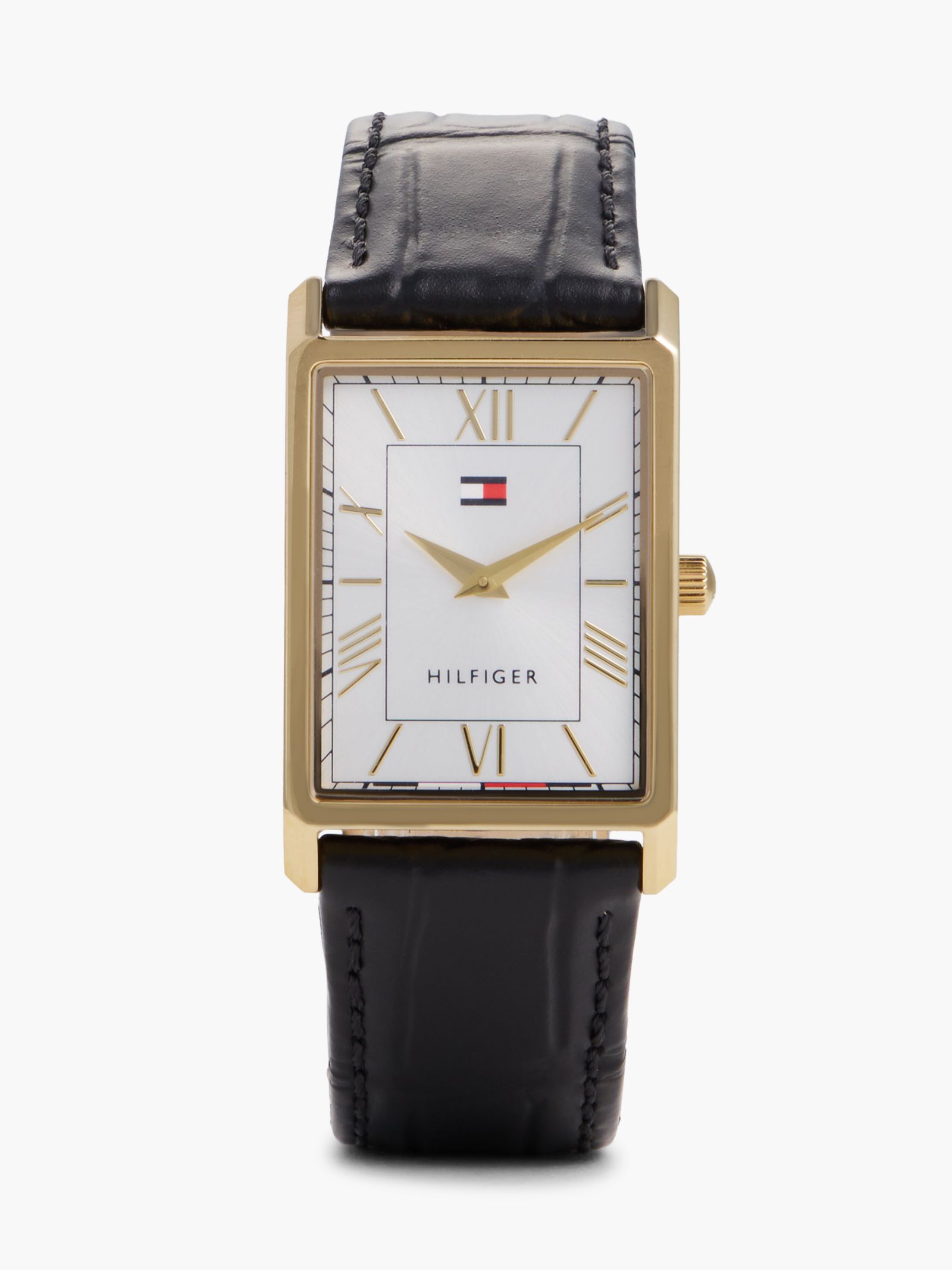 Tommy Hilfiger horloge met zilverwitte wijzerplaat en zwarte leren band