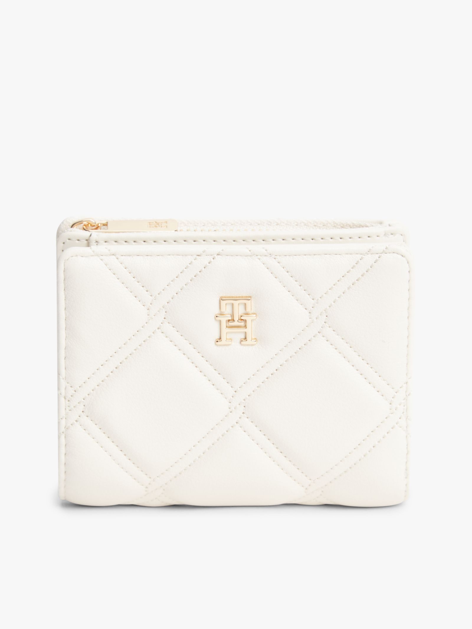 Tommy Hilfiger quilted bifold portemonnee met TH Monogram in beige