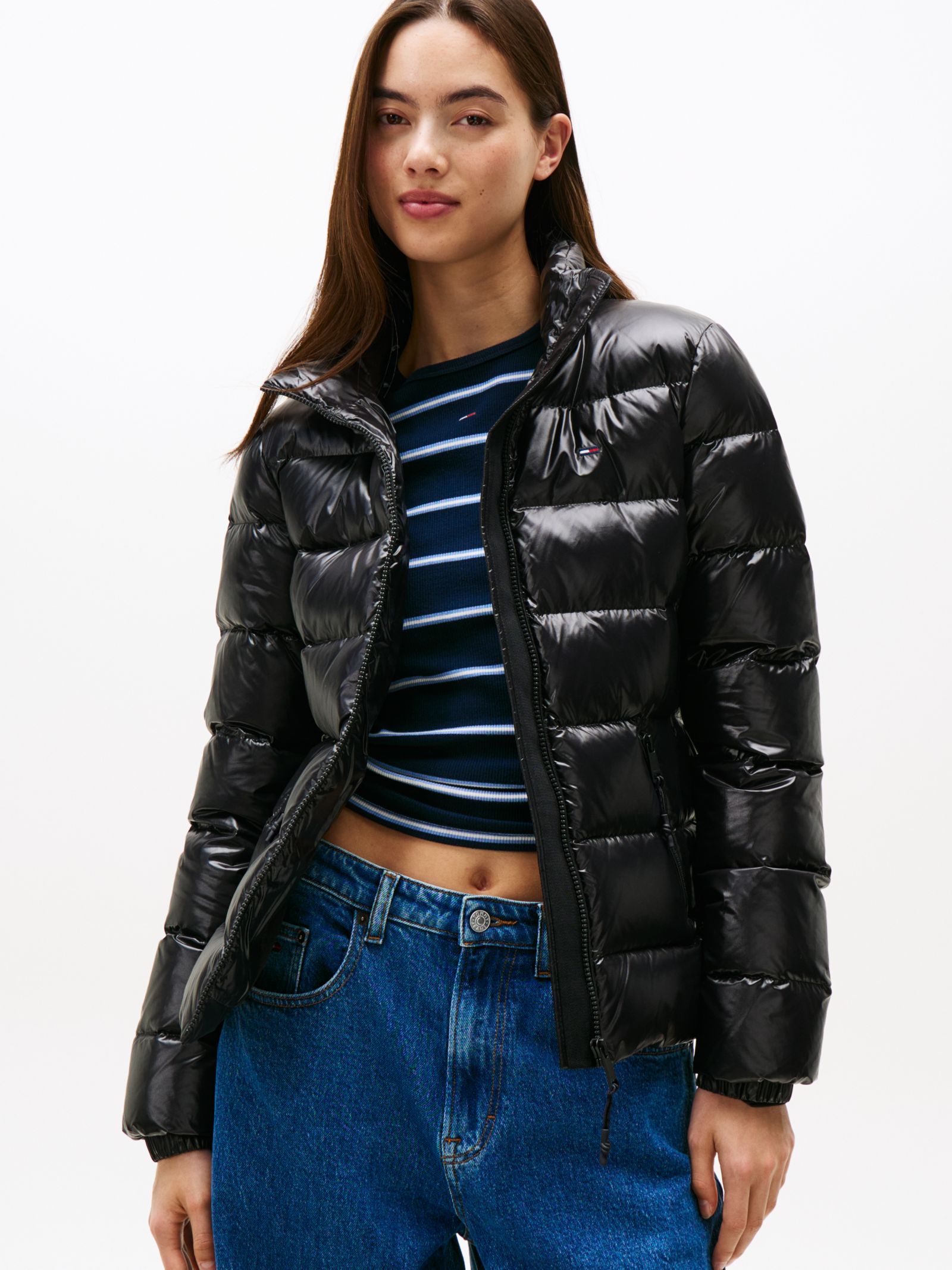 Tommy Jeans glanzend slim fit donsjack in zwart