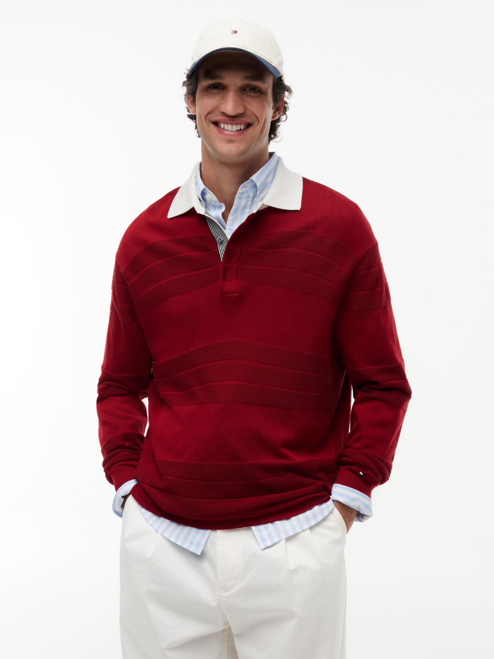 Tommy Hilfiger New York Label relaxed fit rugbyshirt van zijdemix