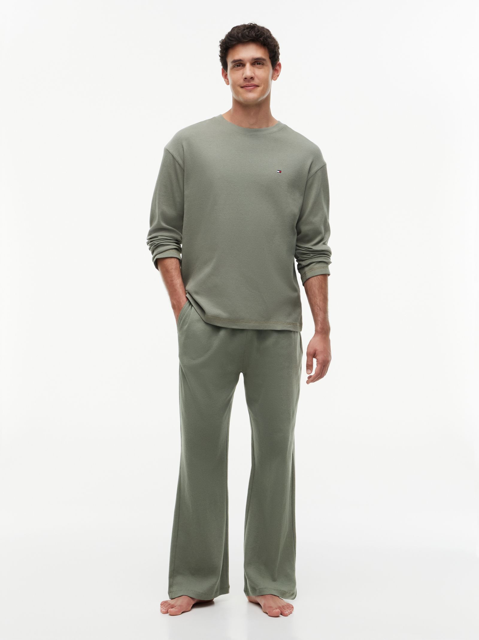 Tommy Hilfiger TH Original Pyjamaset met wafelstructuur in groen