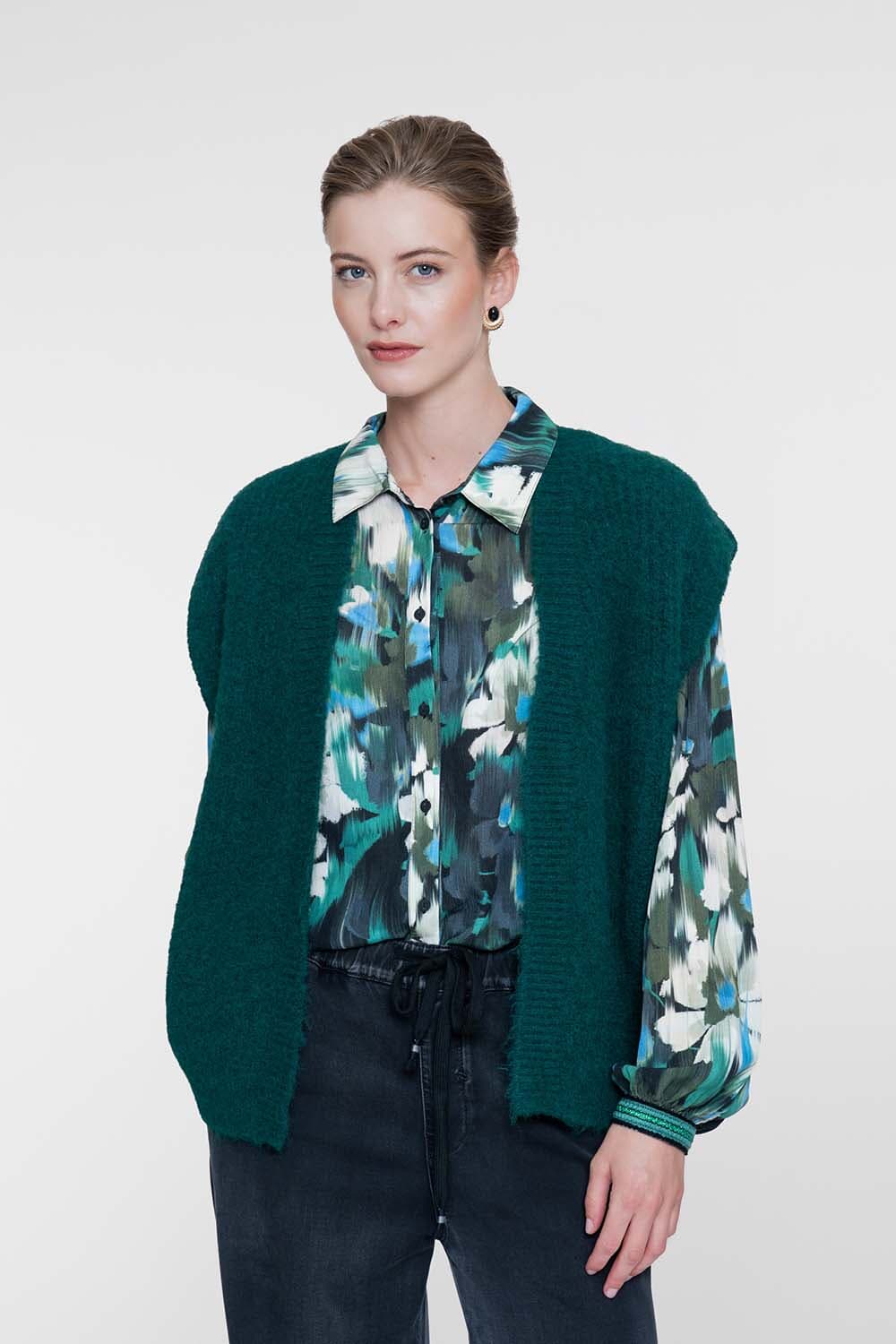 Geisha Gebreid Gilet Groen dames