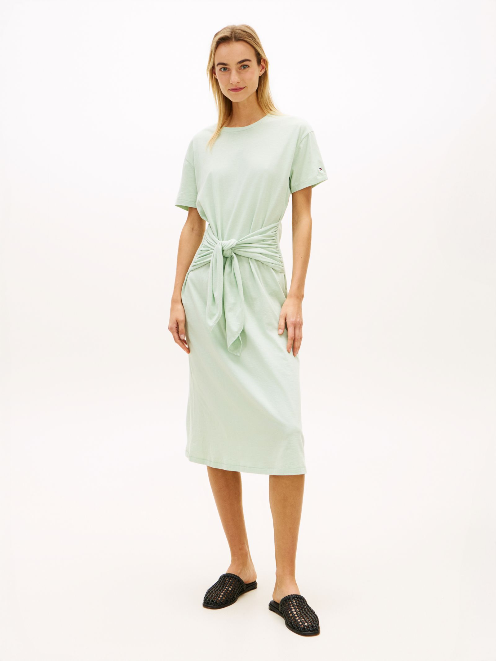 Tommy Hilfiger Relaxed midi t-shirtjurk met geknoopte taille in groen