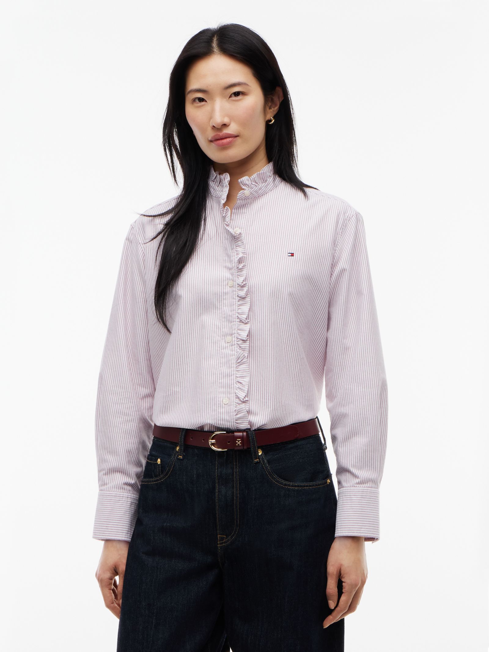 Tommy Hilfiger yarn dyed oxford overhemd met rucheskraag in wit