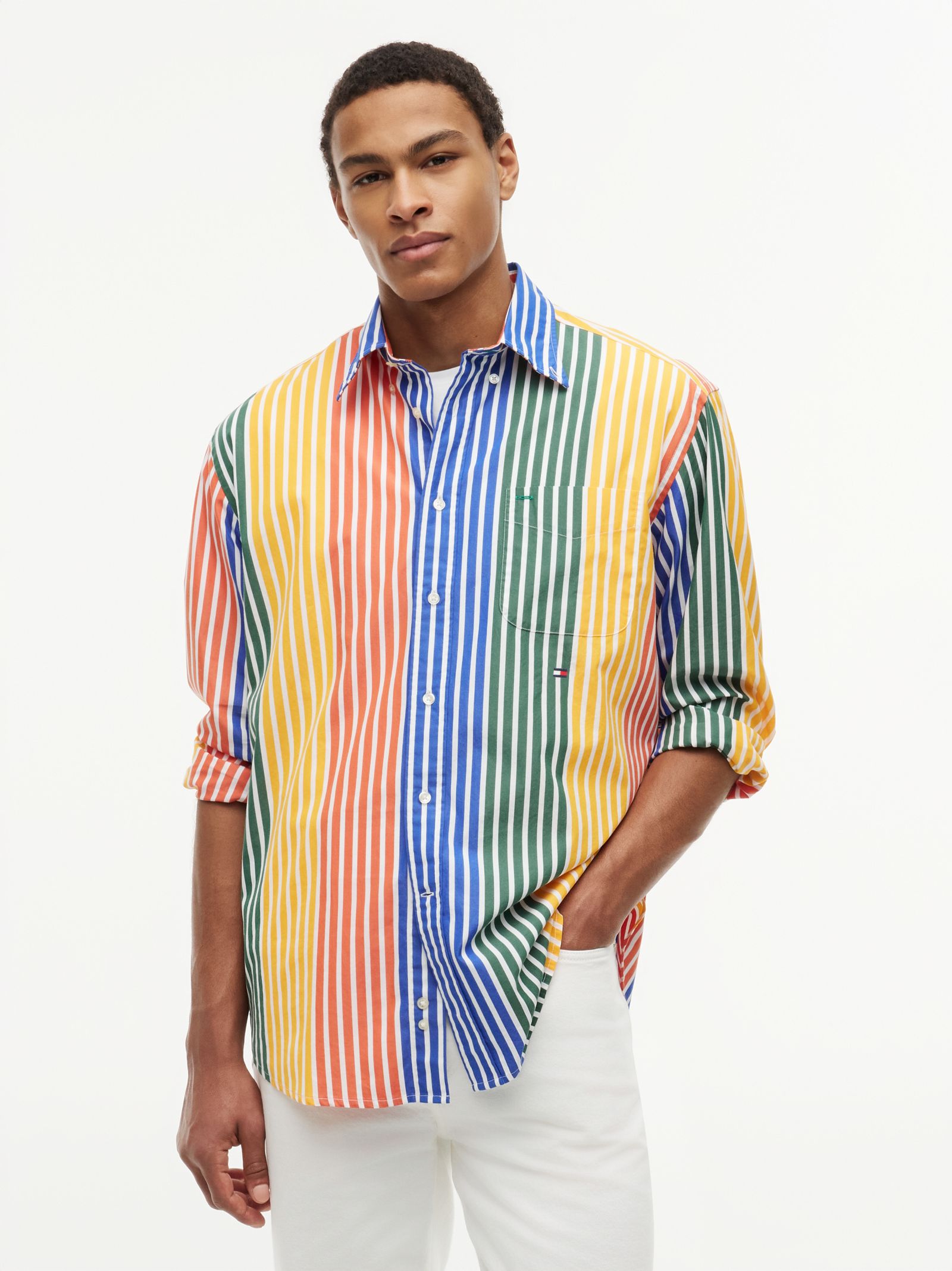 Tommy Hilfiger Relaxed fit poplin overhemd met multicolourstreep