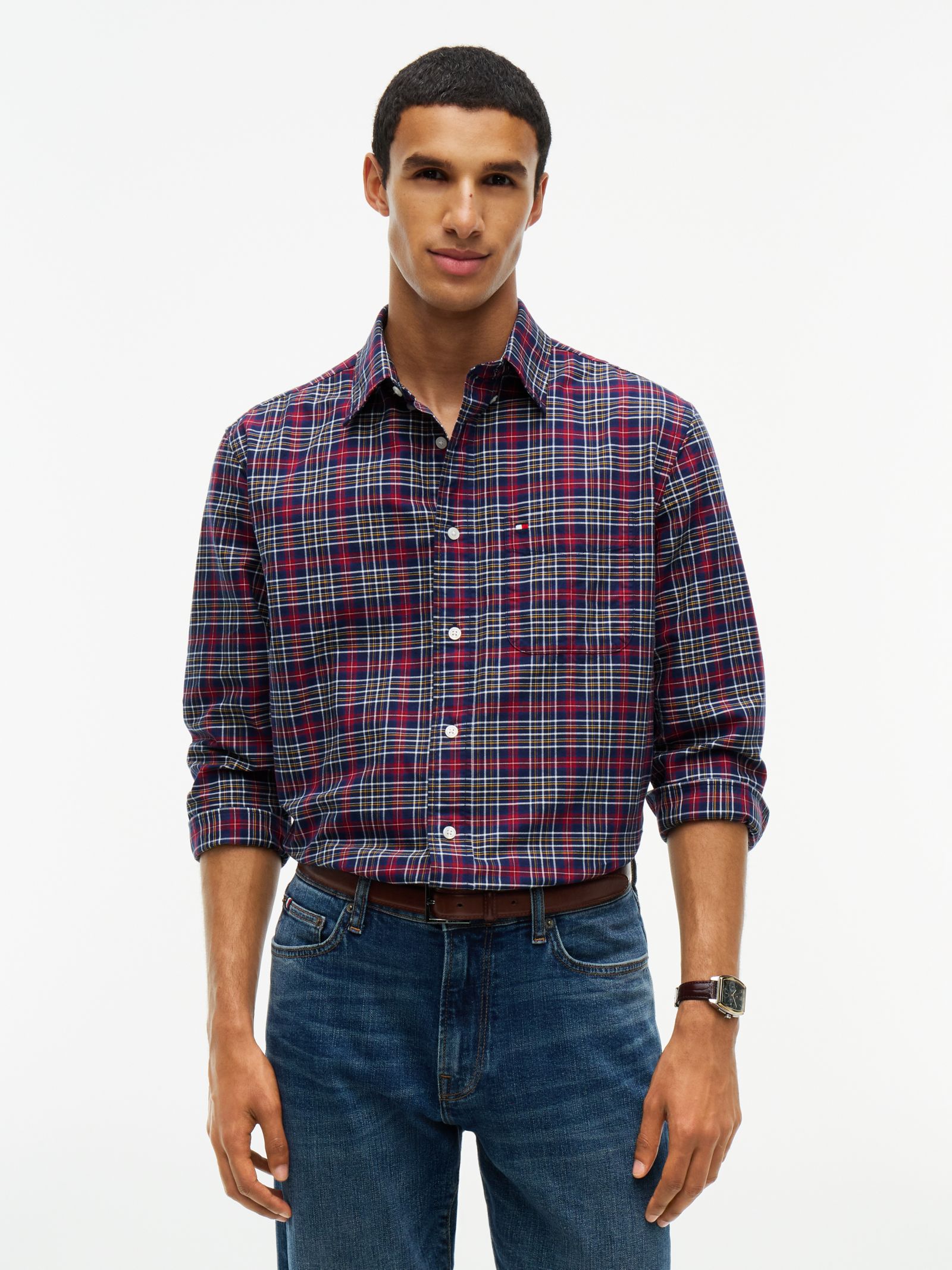 Tommy Hilfiger Relaxed Fit Oxford overhemd met Tartanruit in marine