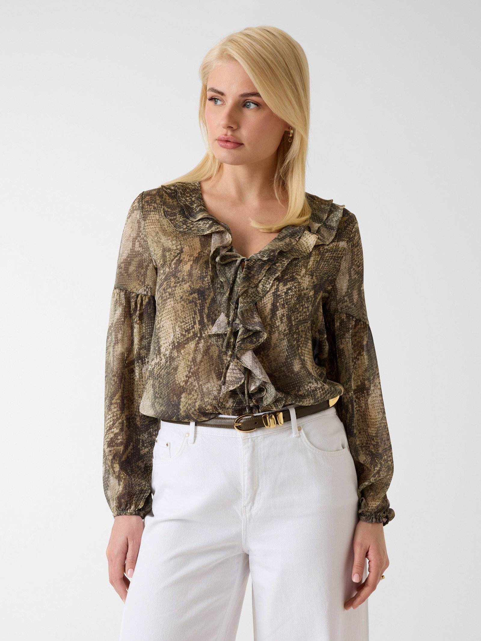 Guess Top Met Ruches in bruin