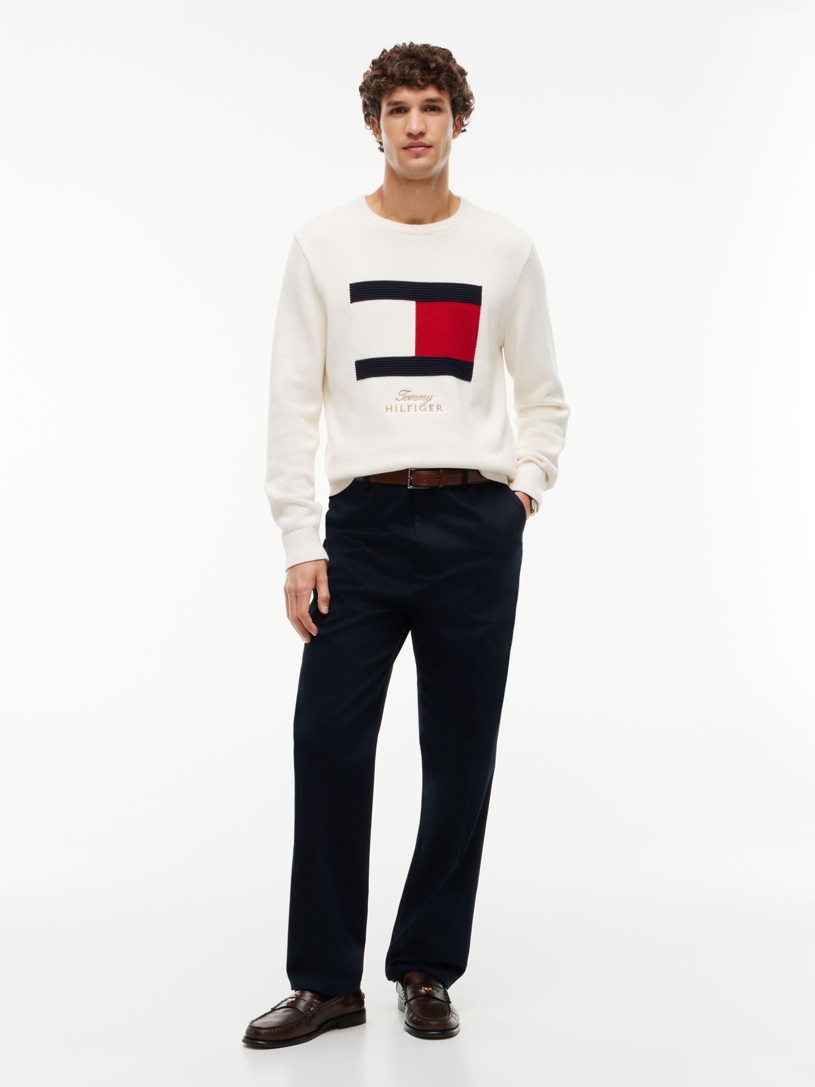 Tommy Hilfiger New York label regular fit satijnen chino in marine