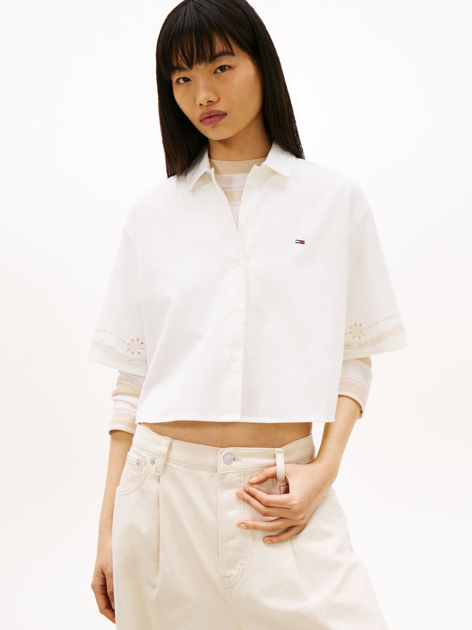 Tommy Jeans Relaxed fit overhemd met broderie anglaise