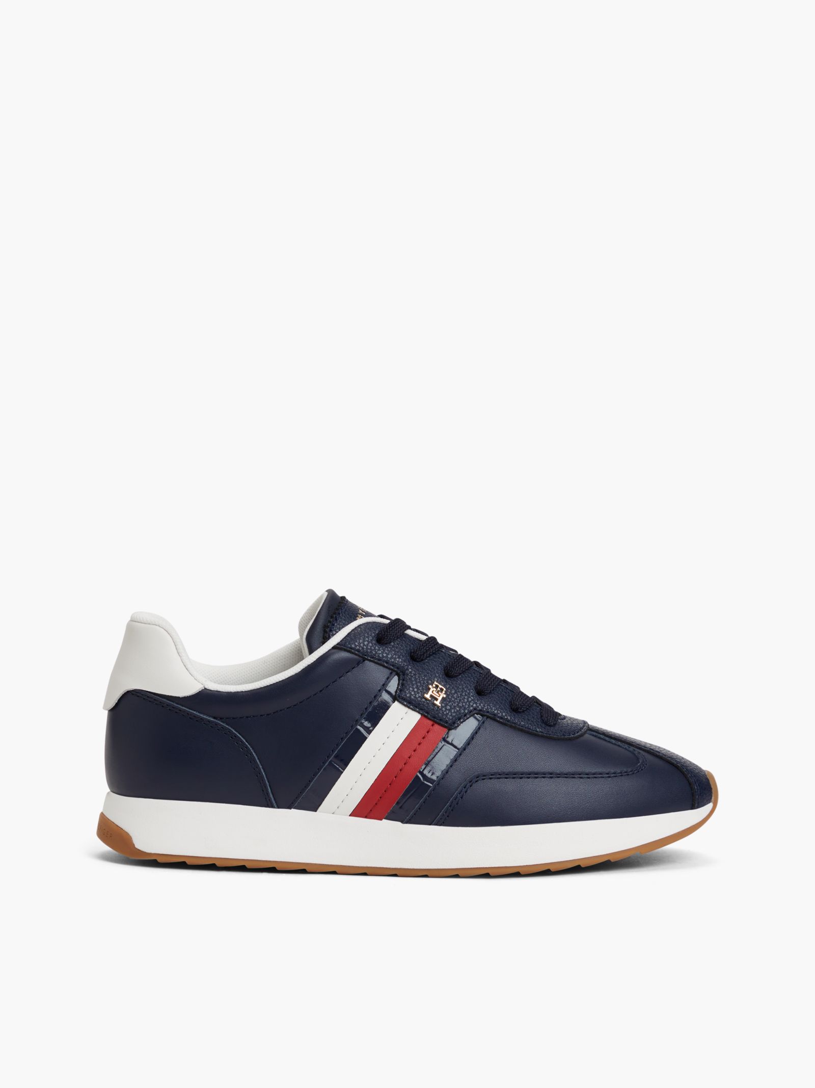 Tommy Hilfiger Retro Sneaker met Leer en Krokotextuur in marine