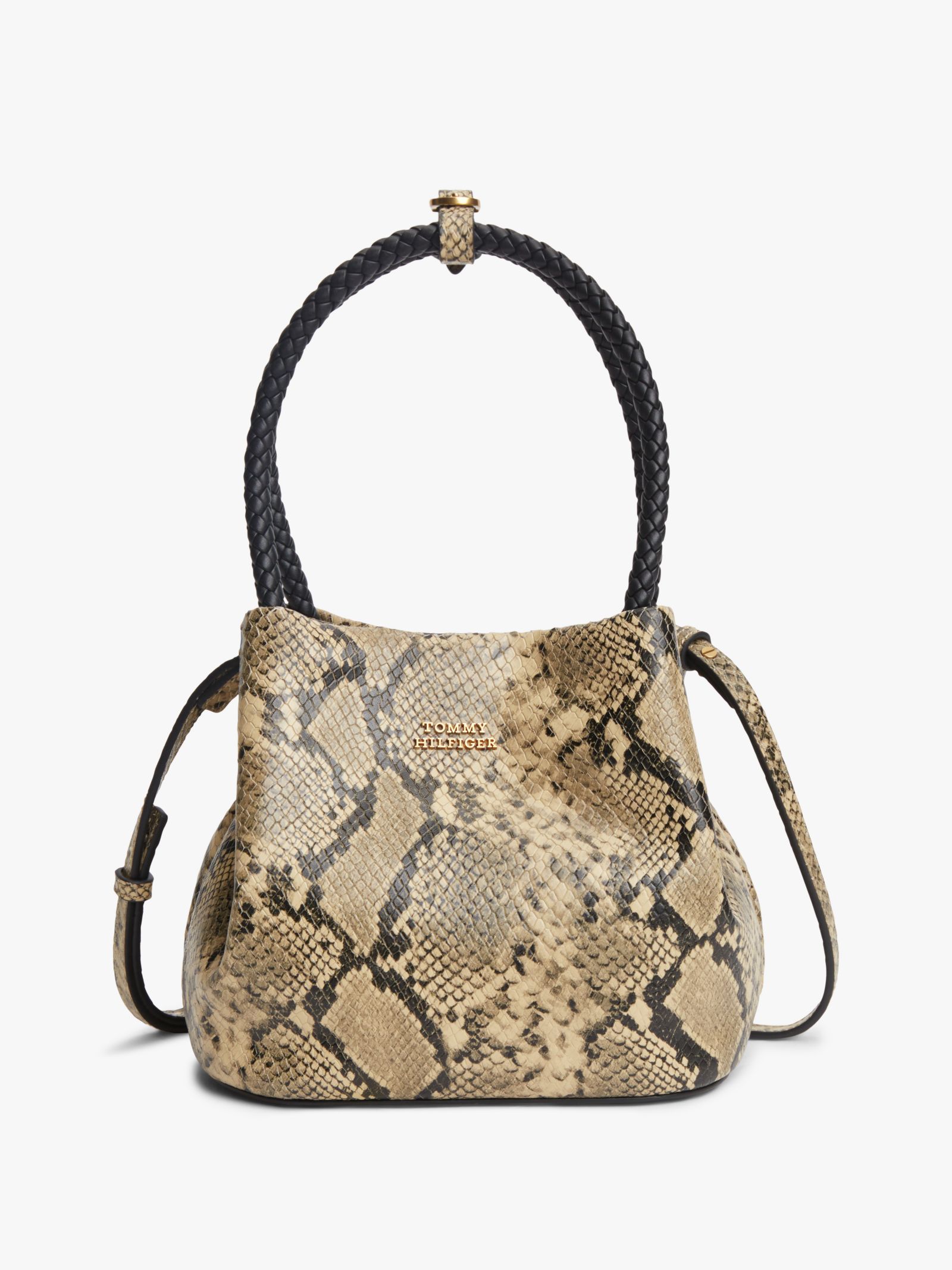 Tommy Hilfiger Convertible bucket bag van leer met slangenprint