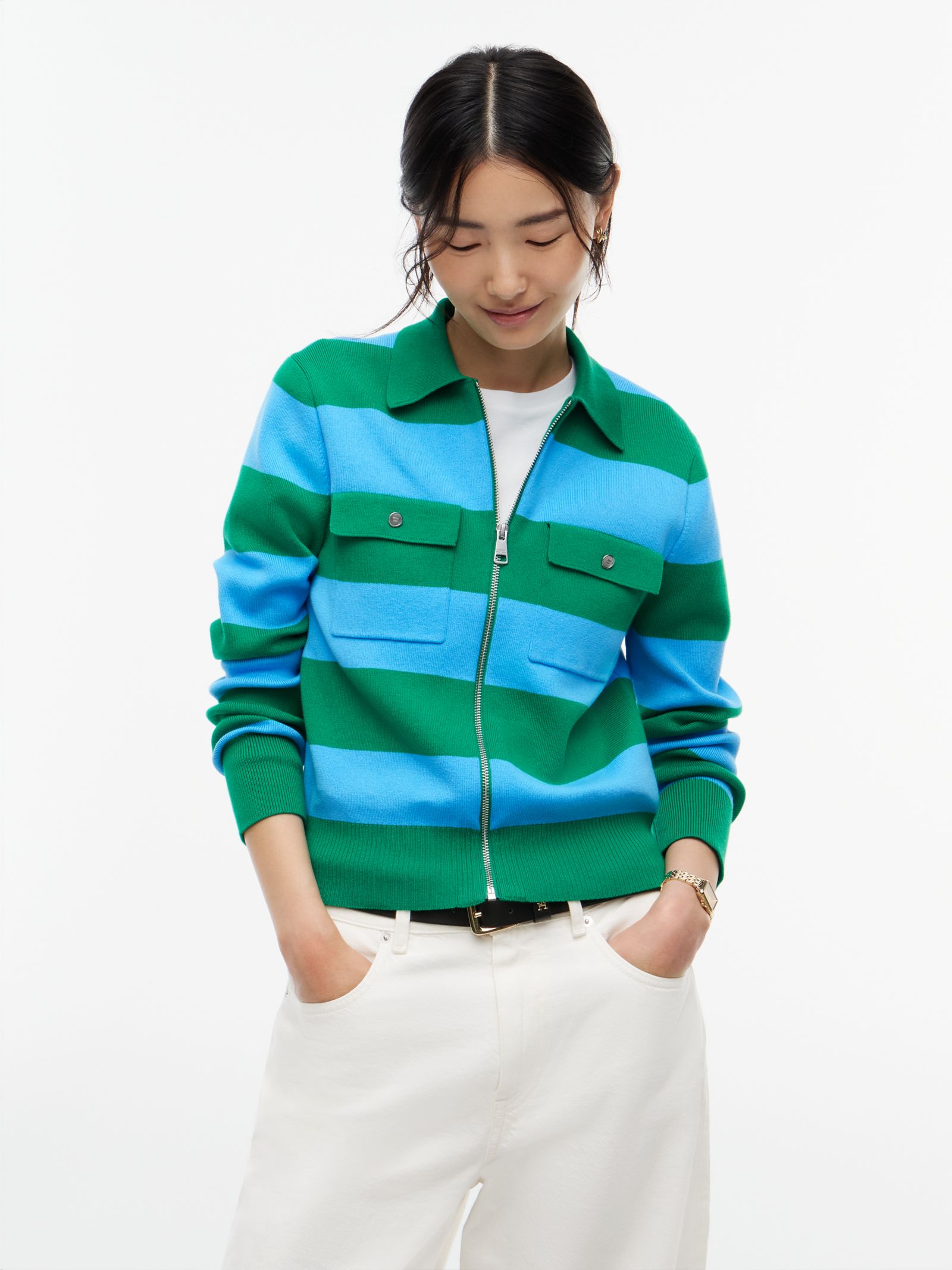Tommy Hilfiger Premium gebreide trui met ritssluiting in groen