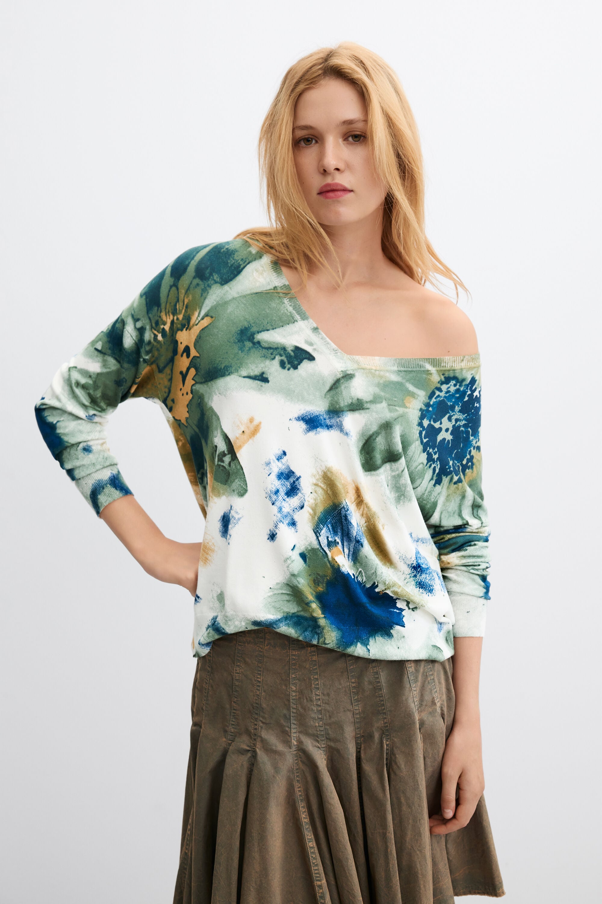 Desigual Fijne bedrukte trui in multicolor