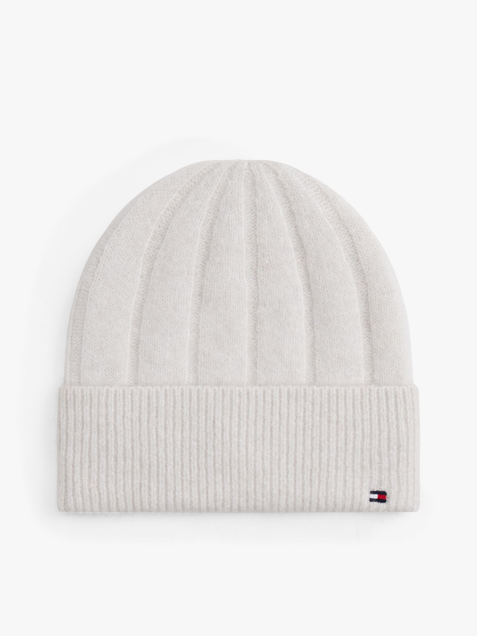 Tommy Hilfiger Fluffy beanie met wol en Hilfiger vlag in beige