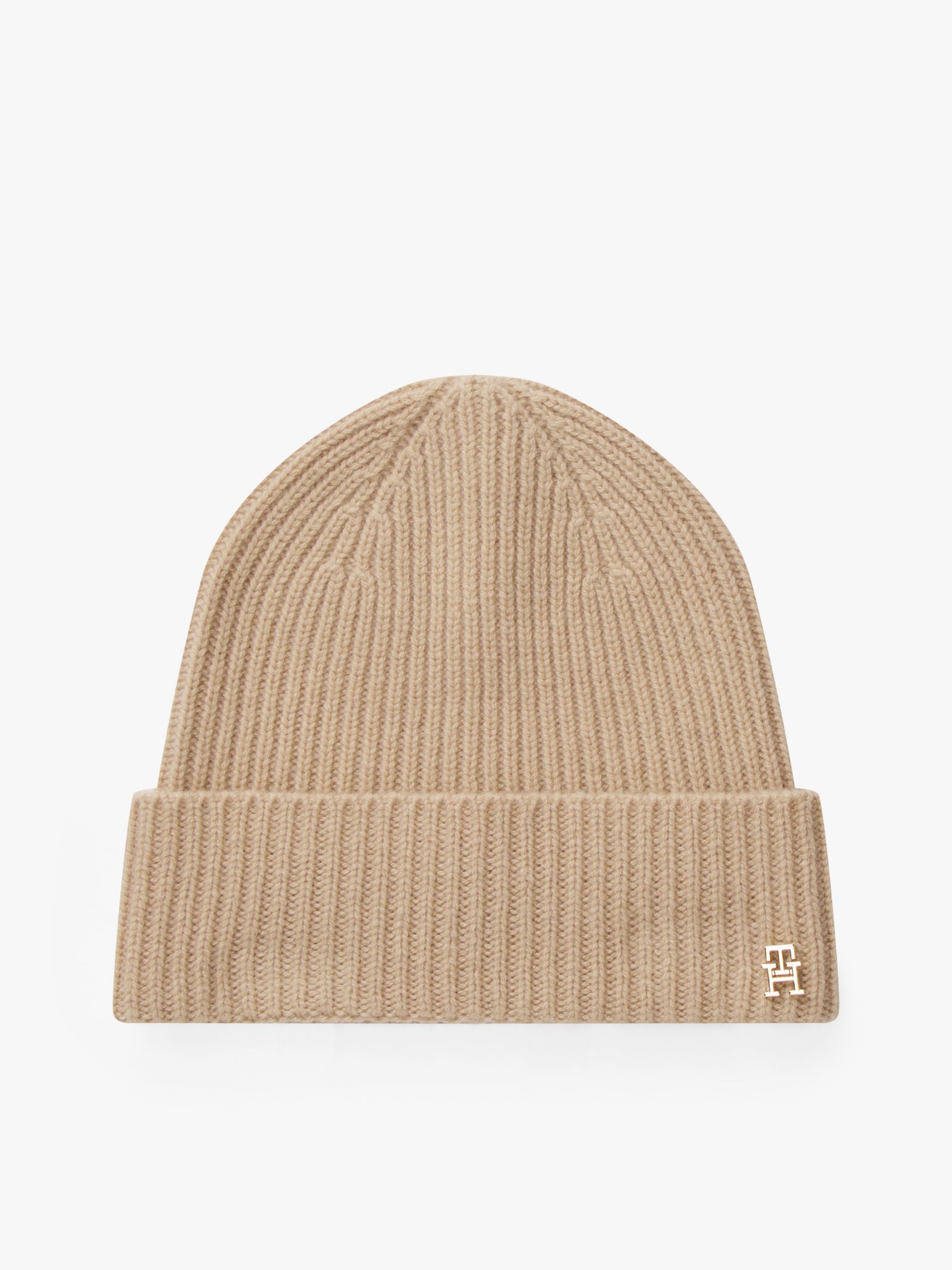 Tommy Hilfiger Geribde beanie van zuivere kasjmier in beige