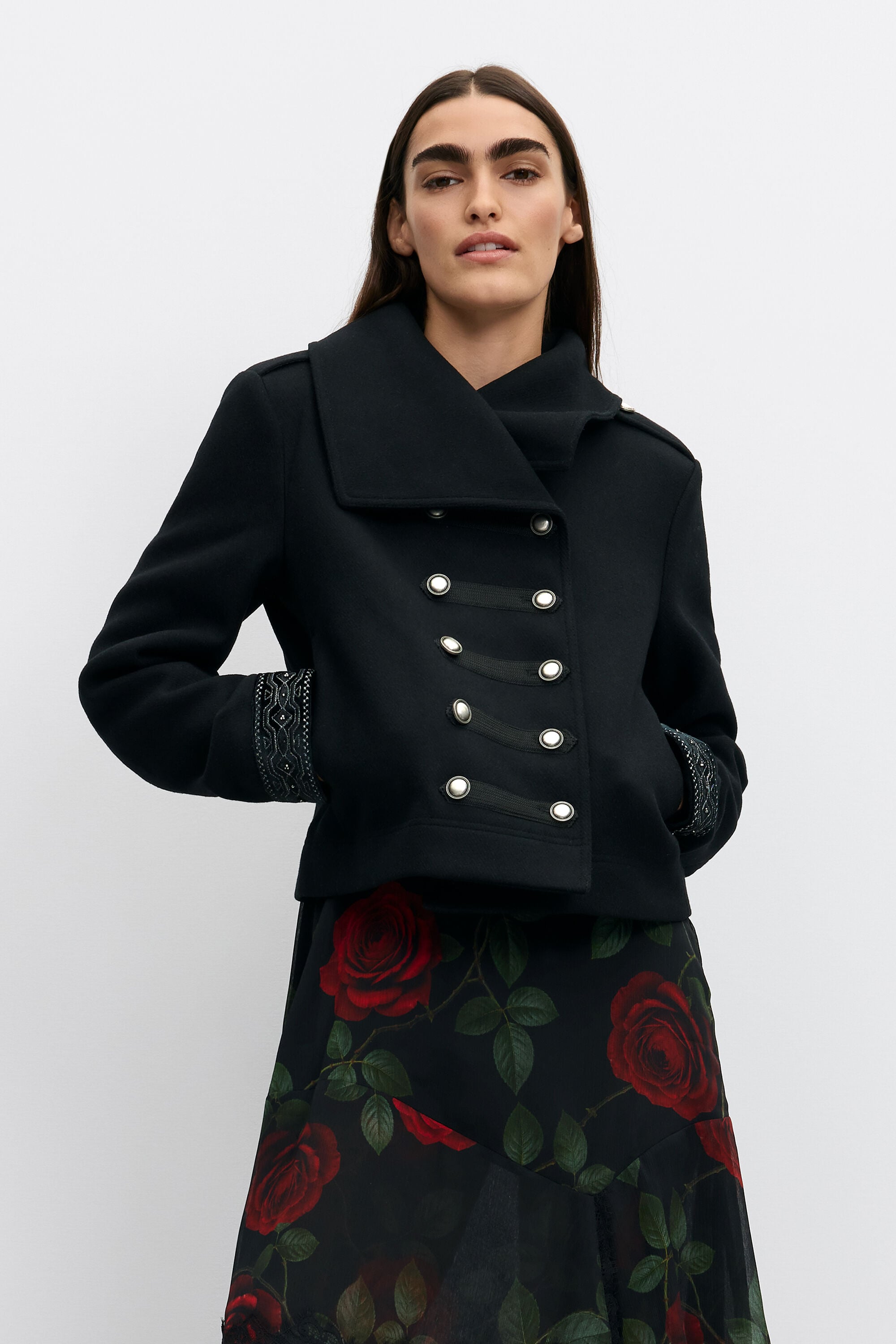 Desigual Korte wollen mantel in zwart