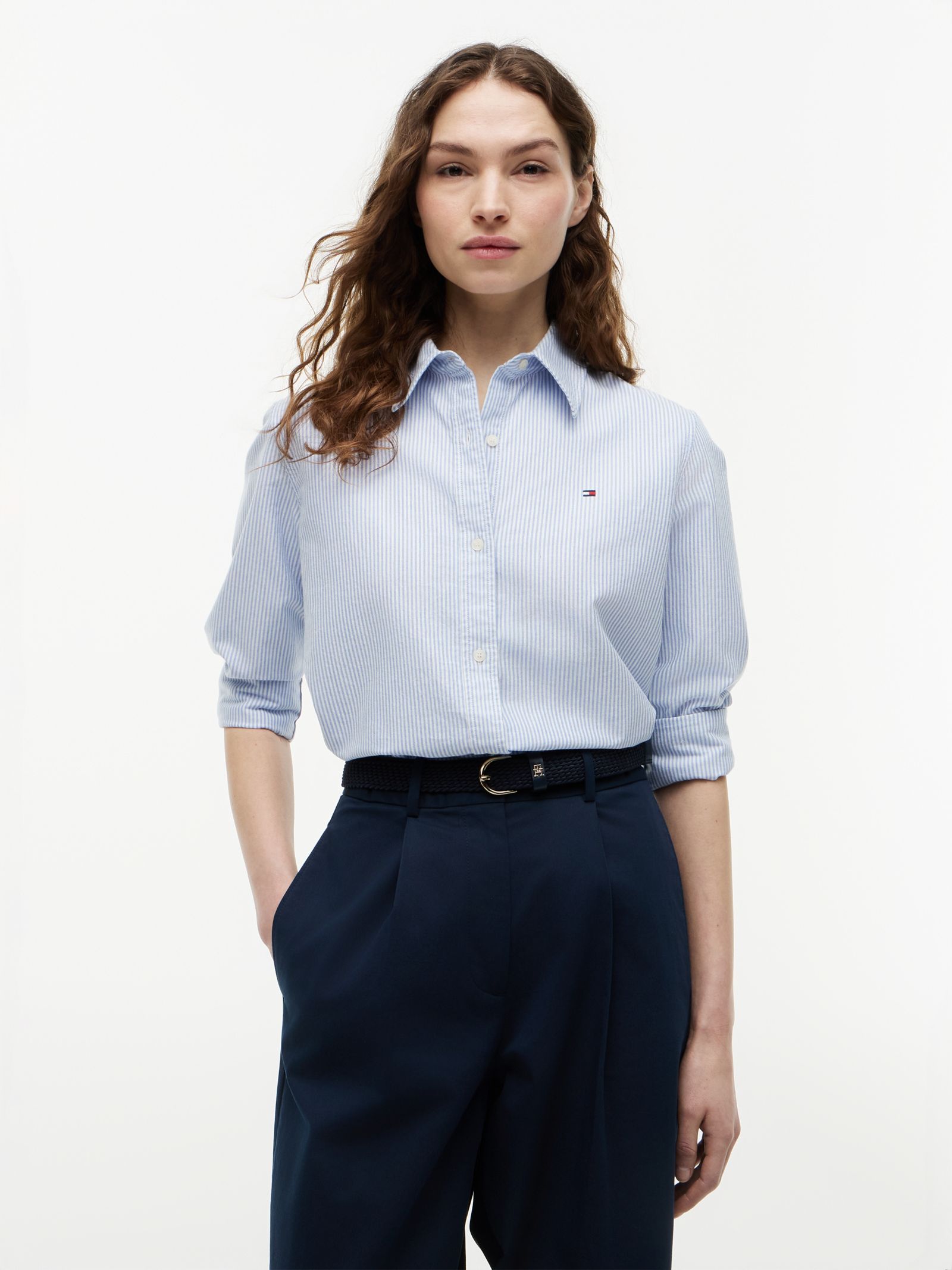 Tommy Hilfiger relaxed fit yarn dyed poplin oxford overhemd in blauw
