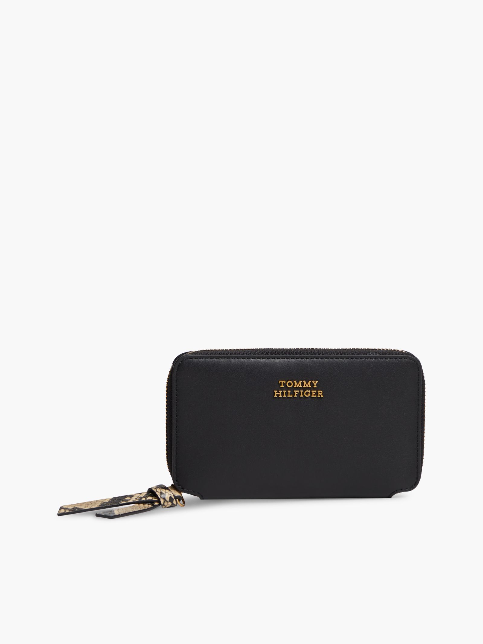 Tommy Hilfiger Leren zip around portemonnee met metalen logo in zwart
