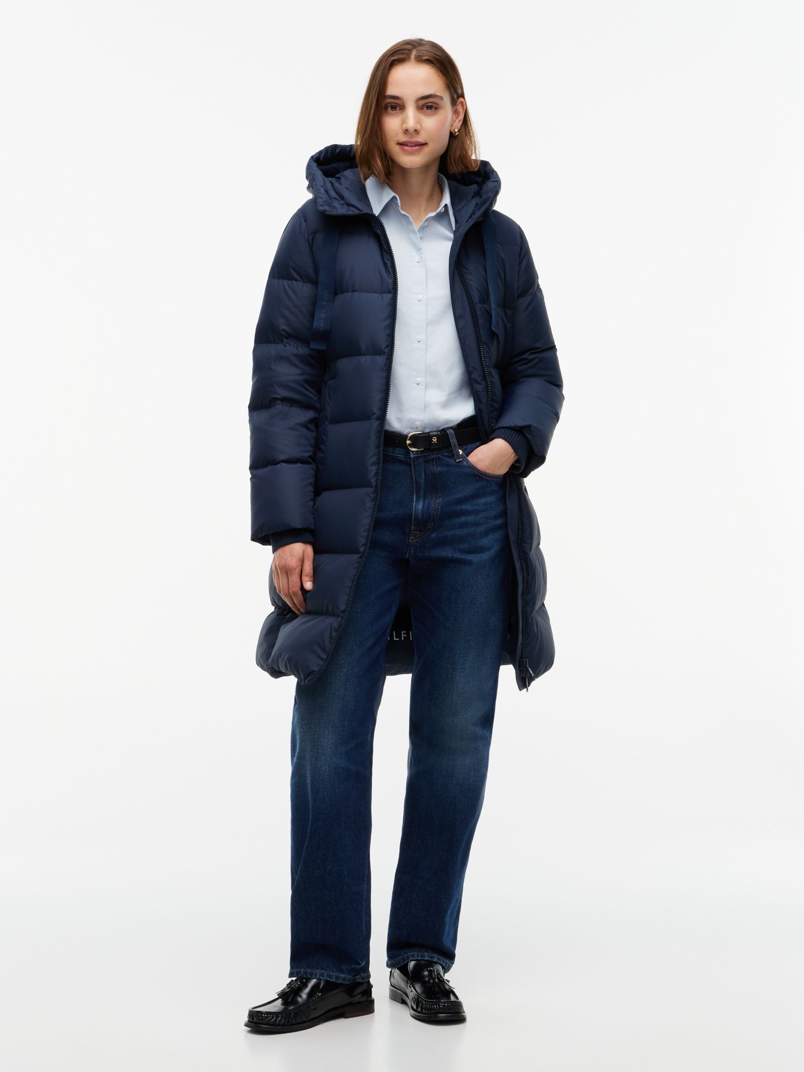 Tommy Hilfiger Donsjas met capuchon en trekkoord in marine