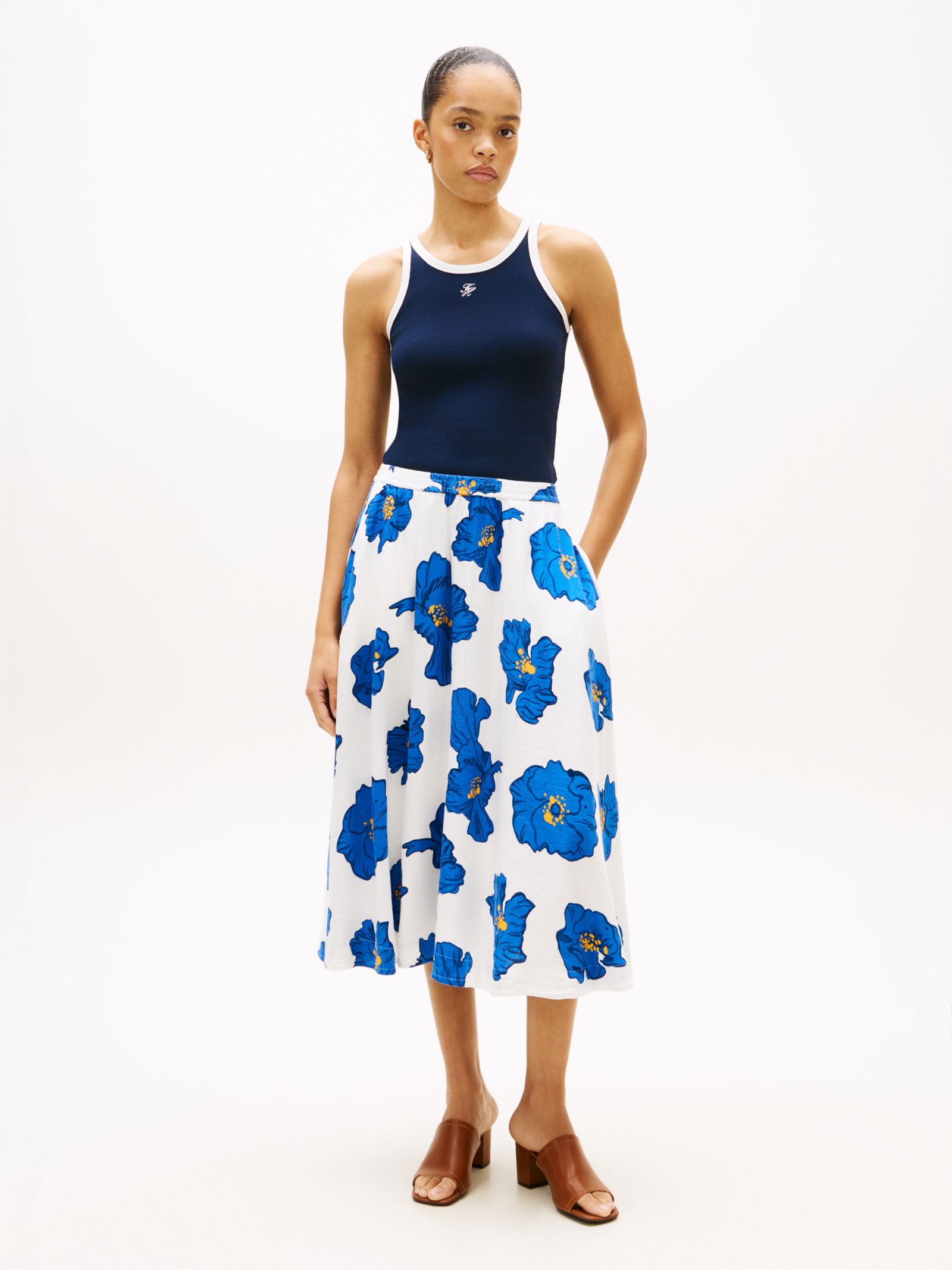 Tommy Hilfiger A line midi rok van linnenmix met plooien in wit