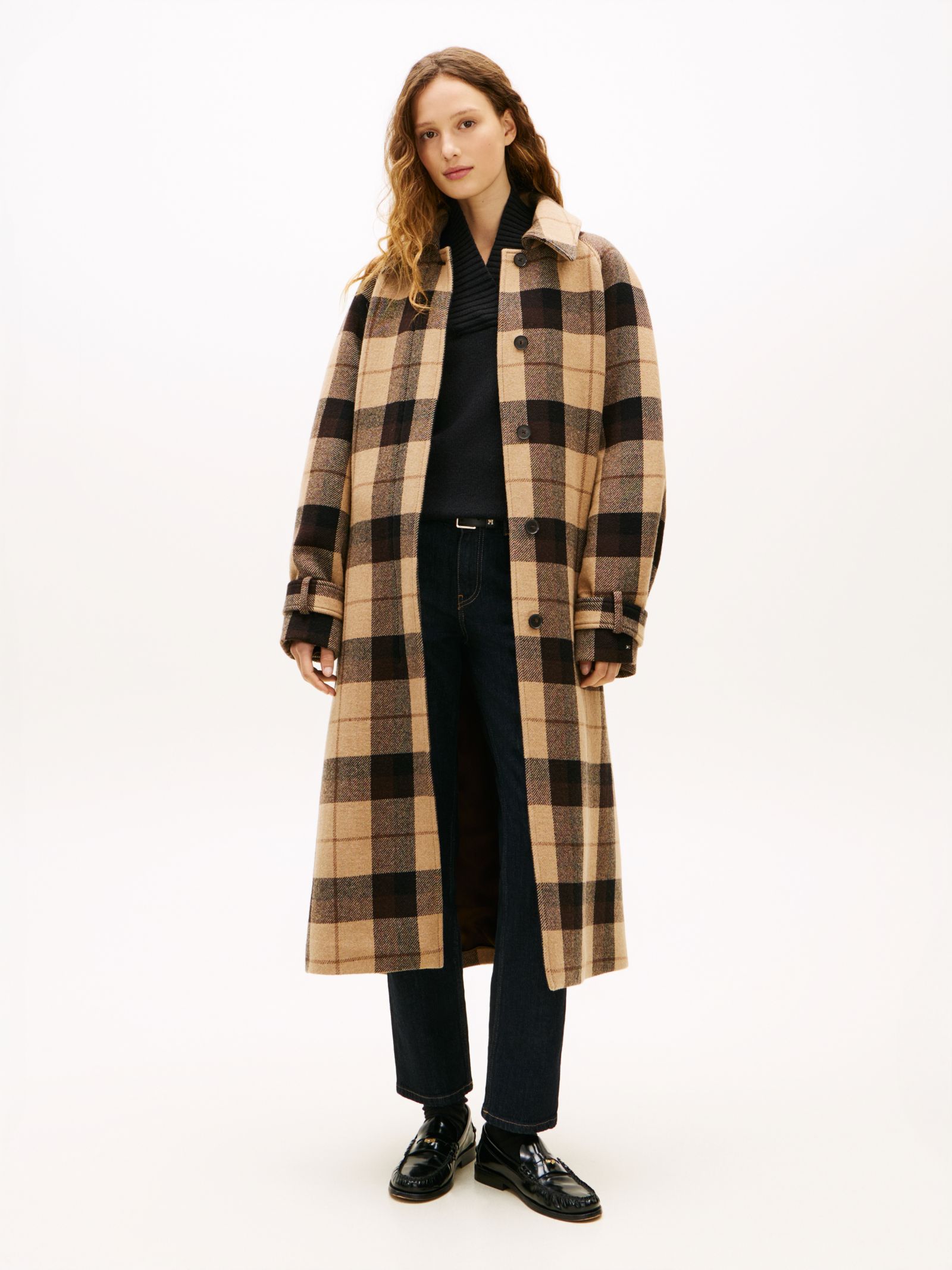 Tommy Hilfiger Oversized geruite jas van wolmix met ceintuur