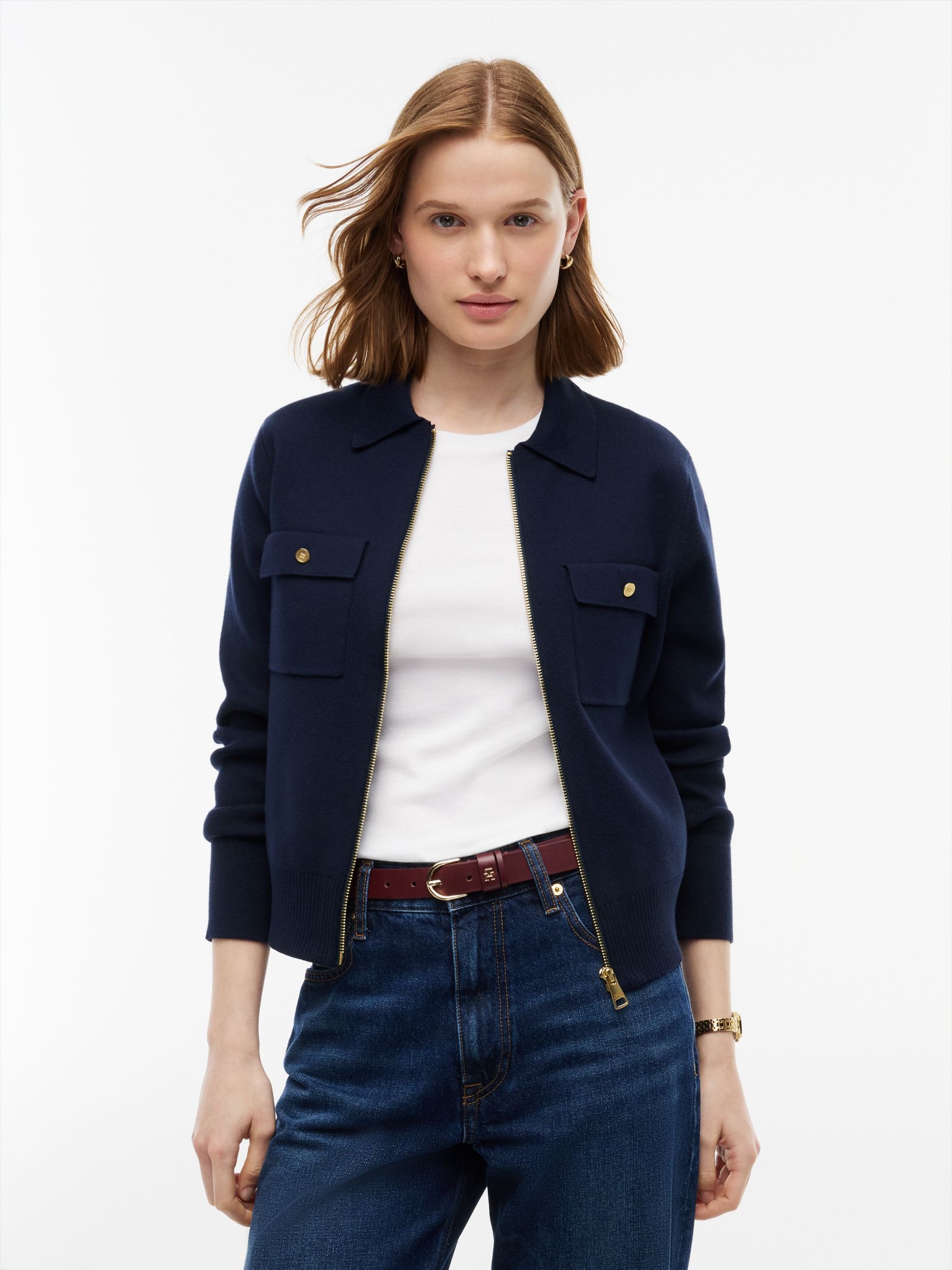 Tommy Hilfiger premium gebreide trui met ritssluiting in marine